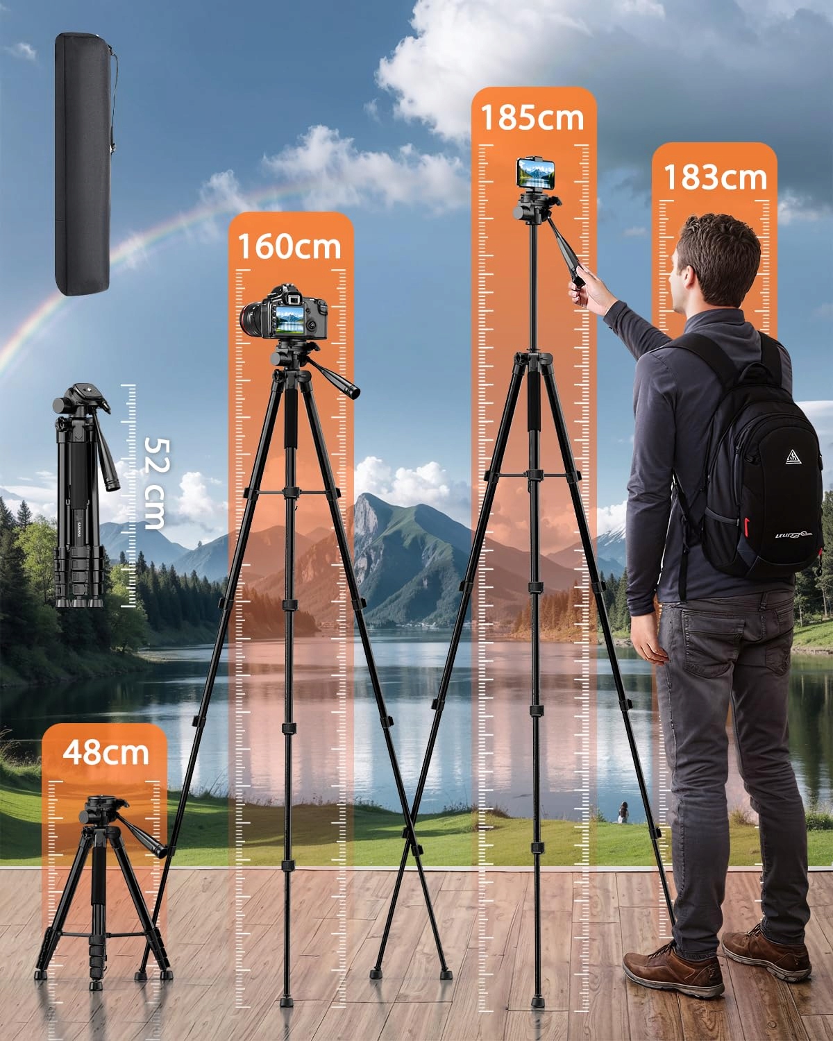 SHUTSMI 184cm Lekki Statyw Fotograficzny Z Torbą I Uchwyt Na Telefon — miniatura 4