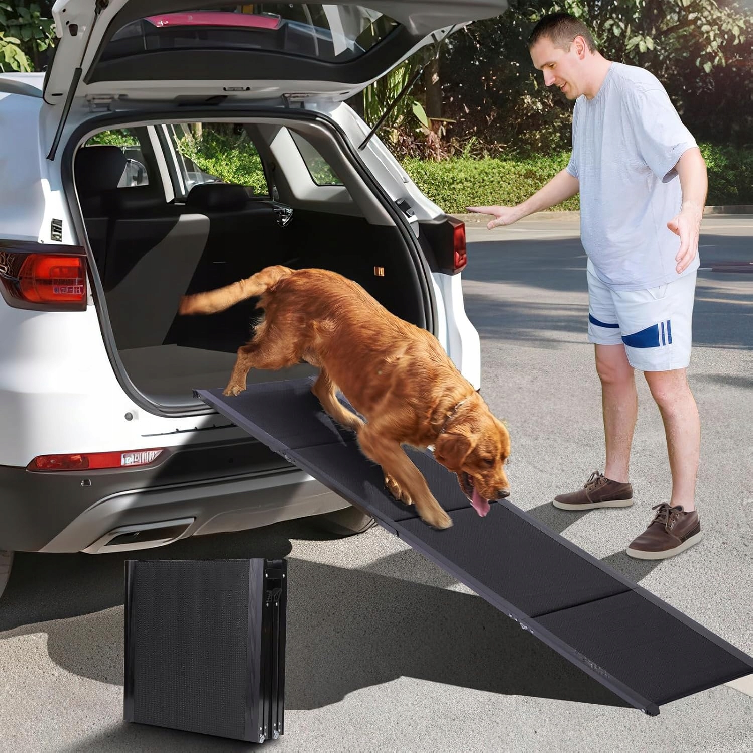 Automobilová pro psa 160x44 cm, skládací, protiskluzová, hliníková, 70 kg