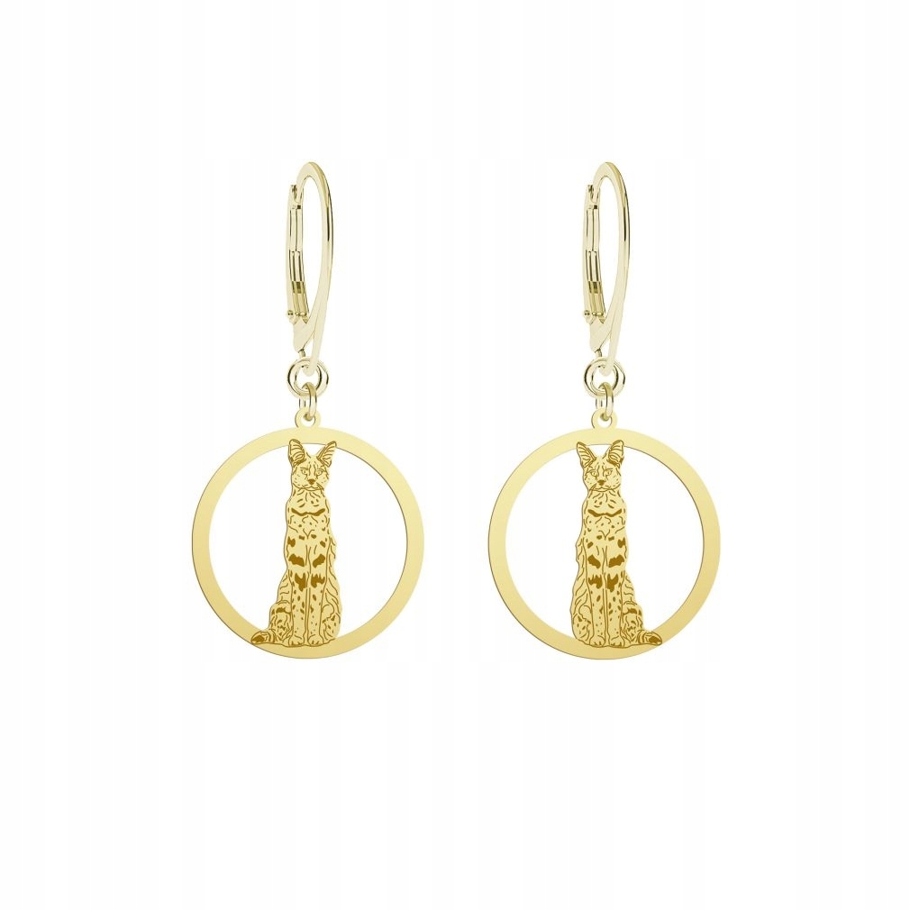 Náušnice Zlaté s kočkou Serval africký 925 Dárek Žena Gravírování Bonus