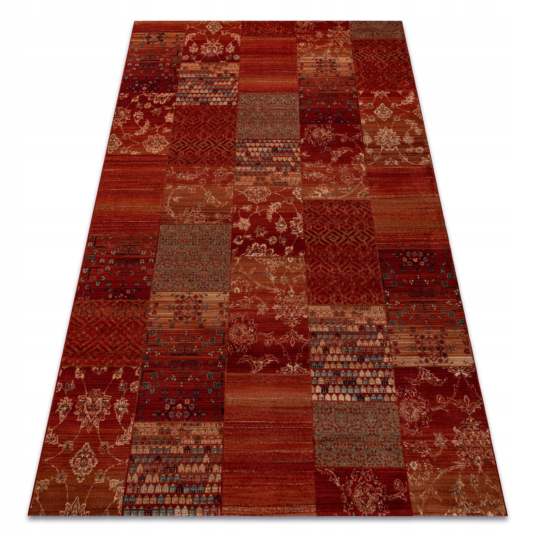 Wełniany Dywan Do Salonu Patchwork Prostokąty Stylowy bordo 80x160 cm