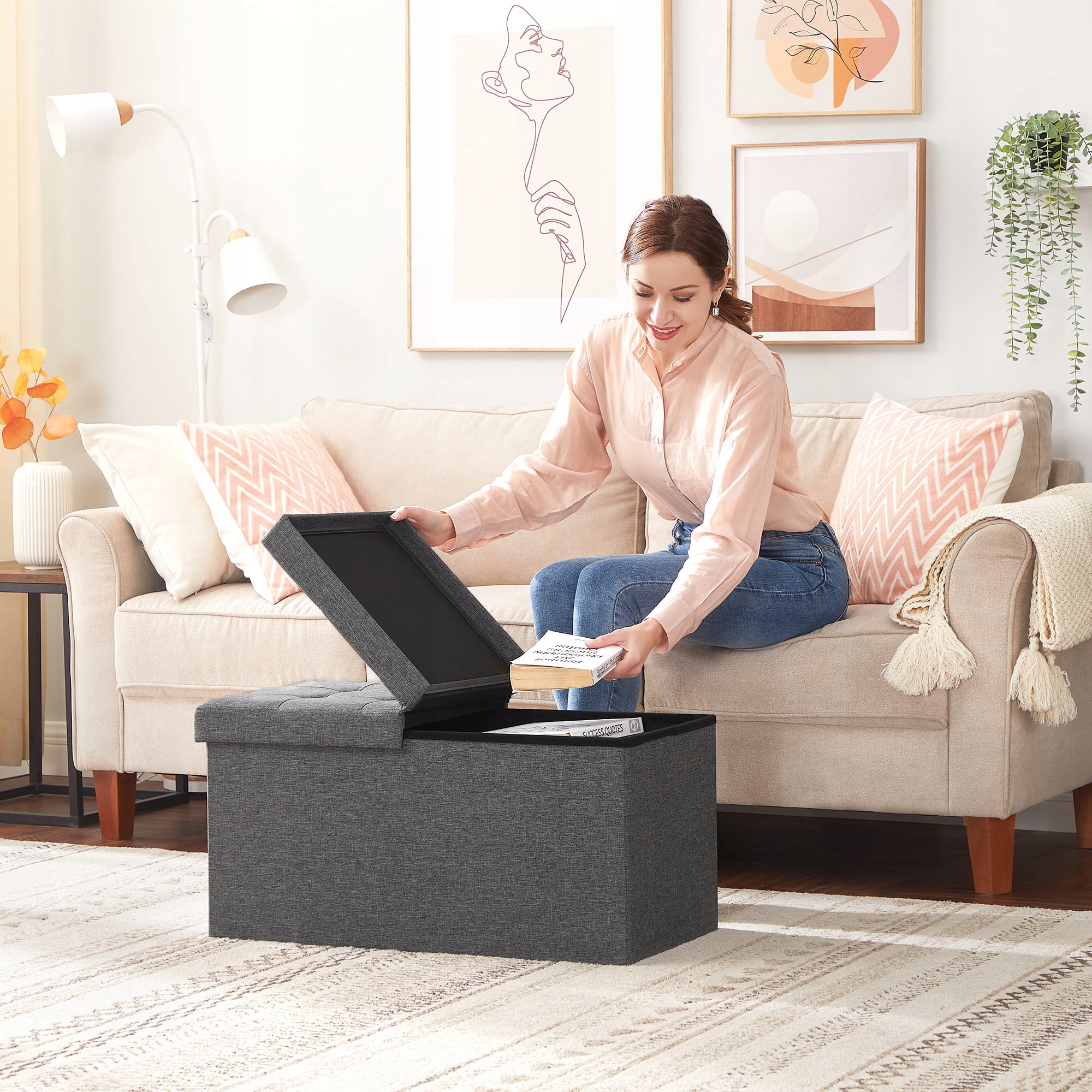 Skrzynia Pufa składana POJEMNIK ZE SCHOWKIEM do przechowywania Marka Songmics