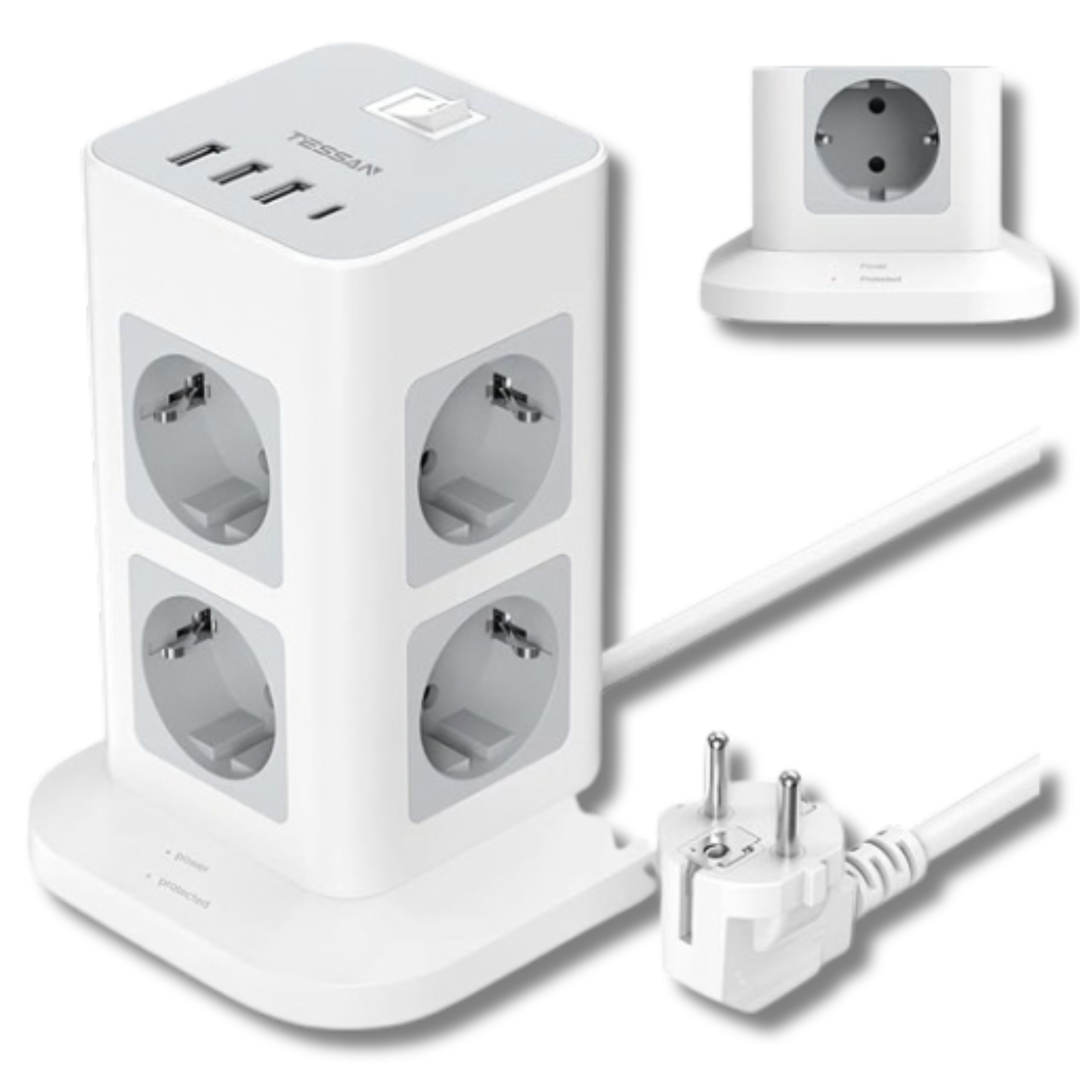 Zásuvková Lišta, Prodlužovací kabel Tessan 12v1 8xZásuvka 3xUSB 1xTypC reg10