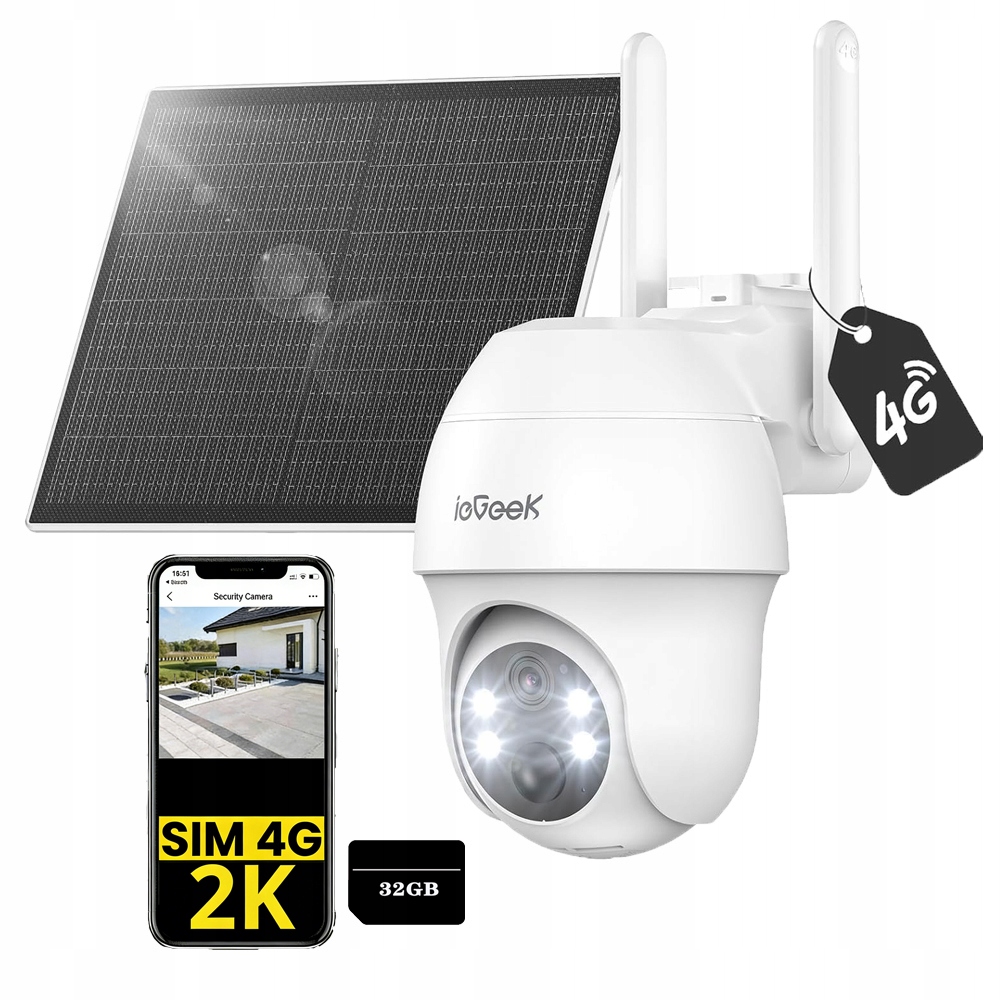 Venkovní kamera 3MPX Ptz 4G Lte Otočná 4x Zoom s Sim kartou a 32GB kartou