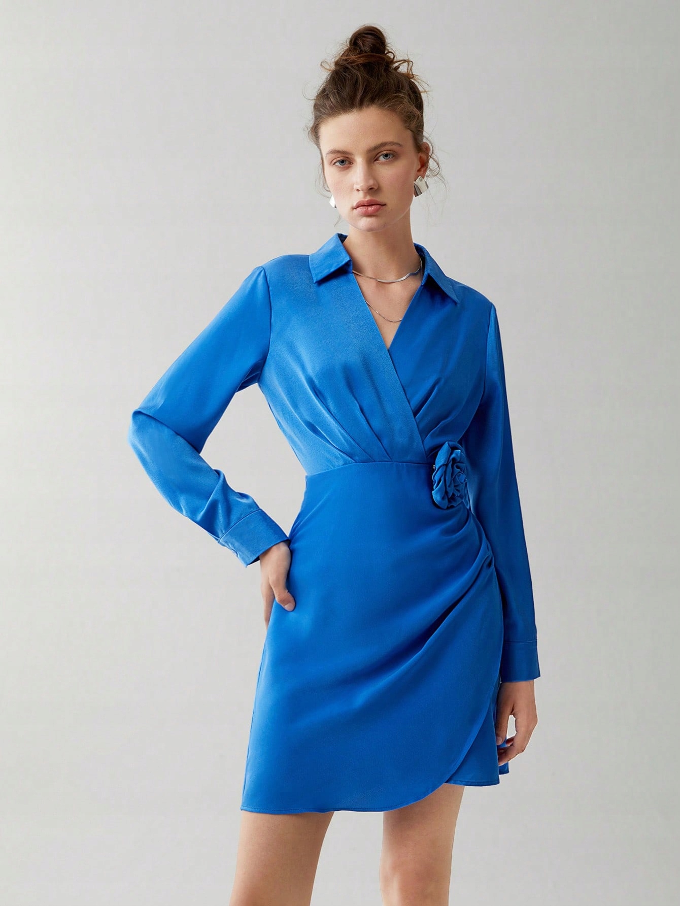 Šaty Elegantní Tulipán S Růží 3D Modré Shein M 38