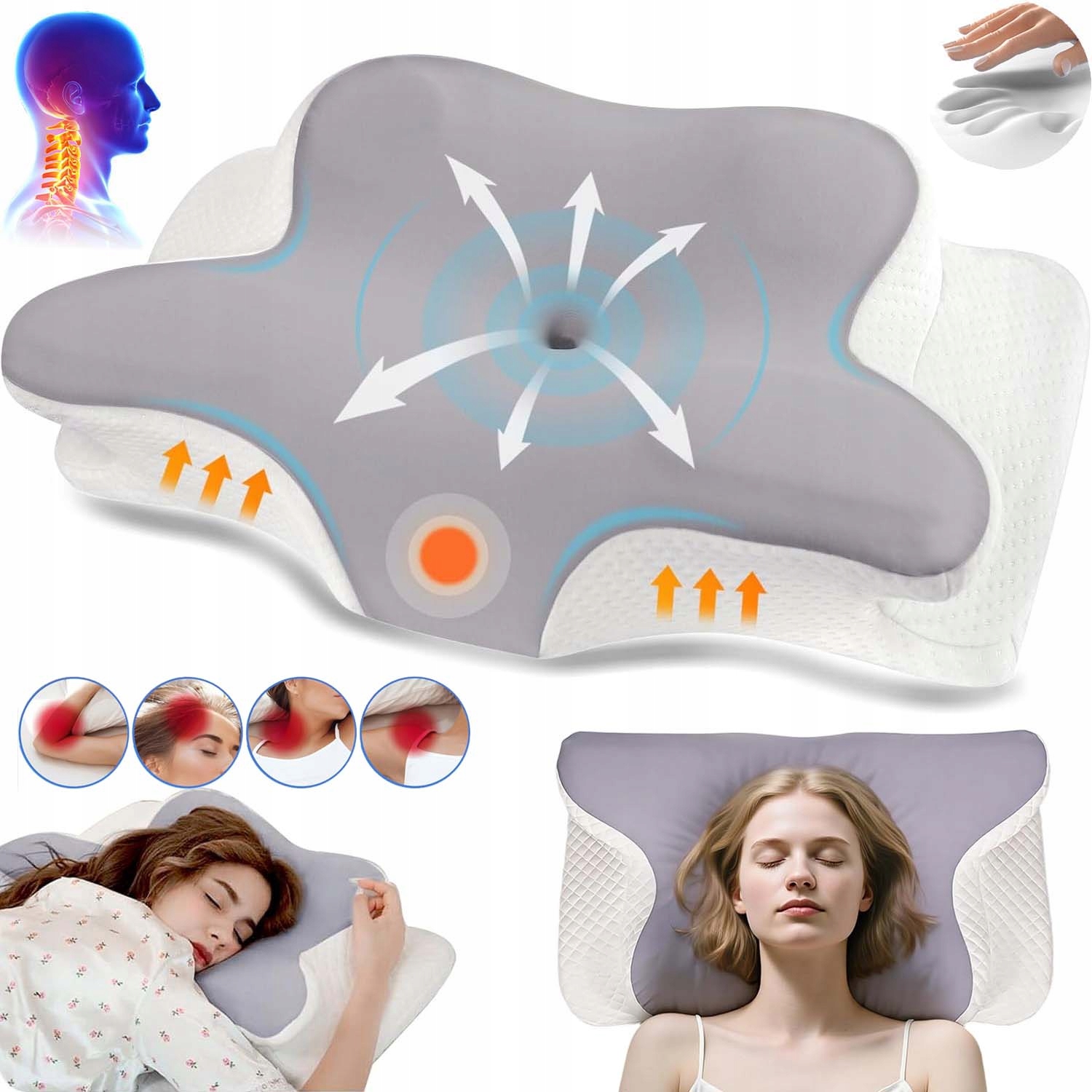 Poduszka Ortopedyczna Pianka 3D Memory 3DPRZECIW Bólowi Pleców I Chrapaniu