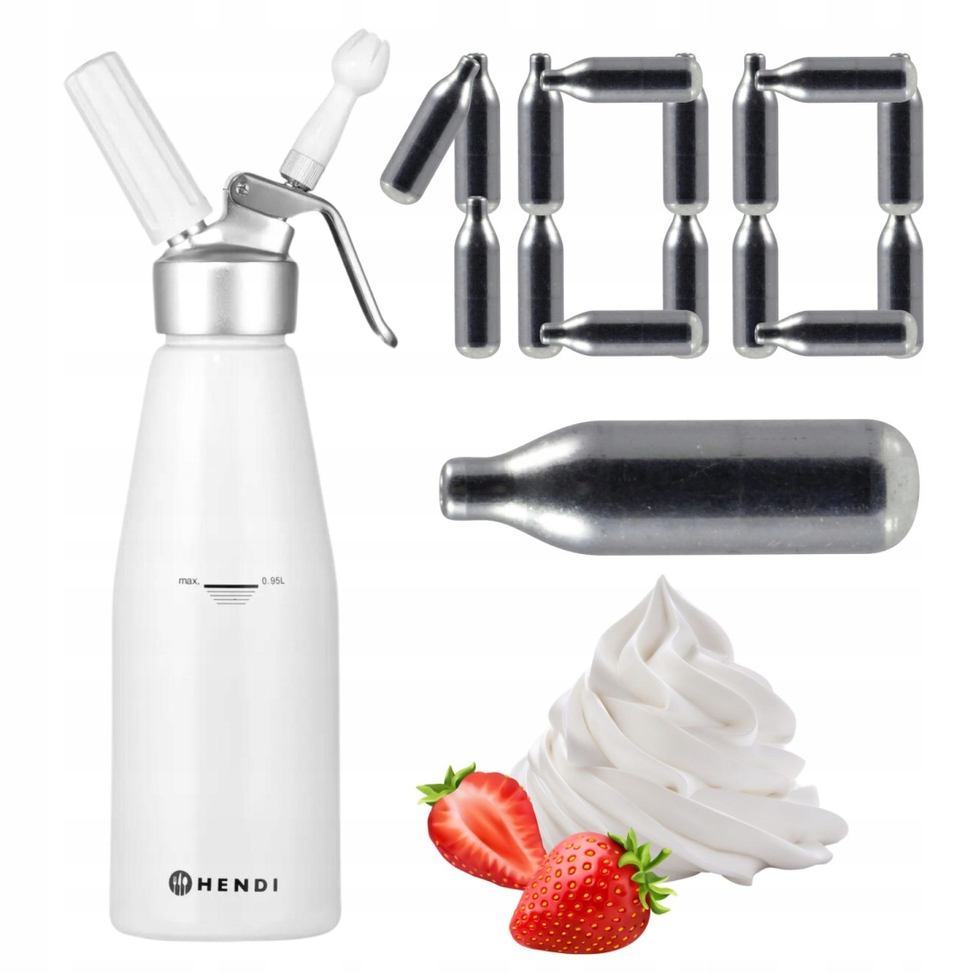 Profesionální sifonový dekorátor na šlehačku 1 l 100 nábojů N2O Hendi 58