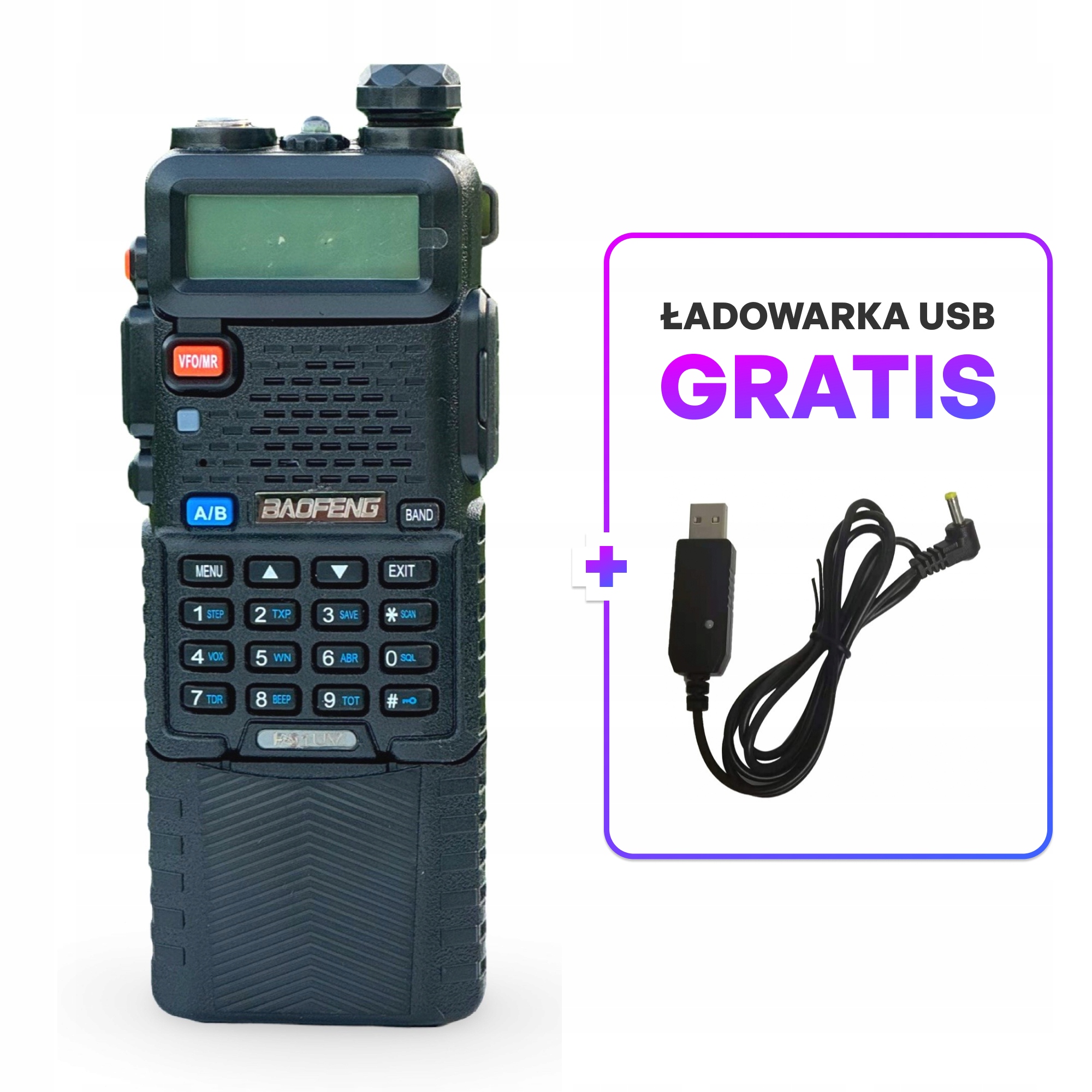Krátkovlnný radiotelefon Baofeng UV-5R P51UV 3800 mAh PMR446 Usb kabel