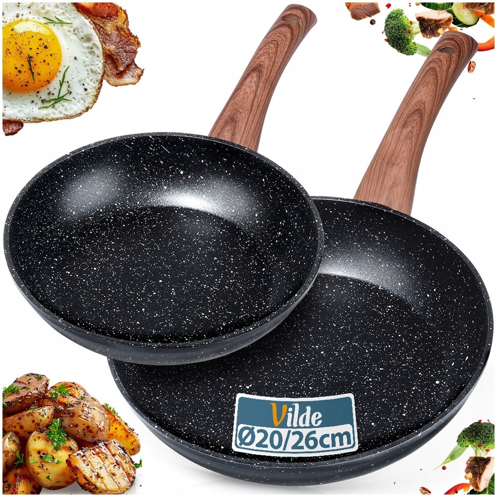 2x Granitová pánev na smažení a dušení, sada pánví Vilde 20 26 cm