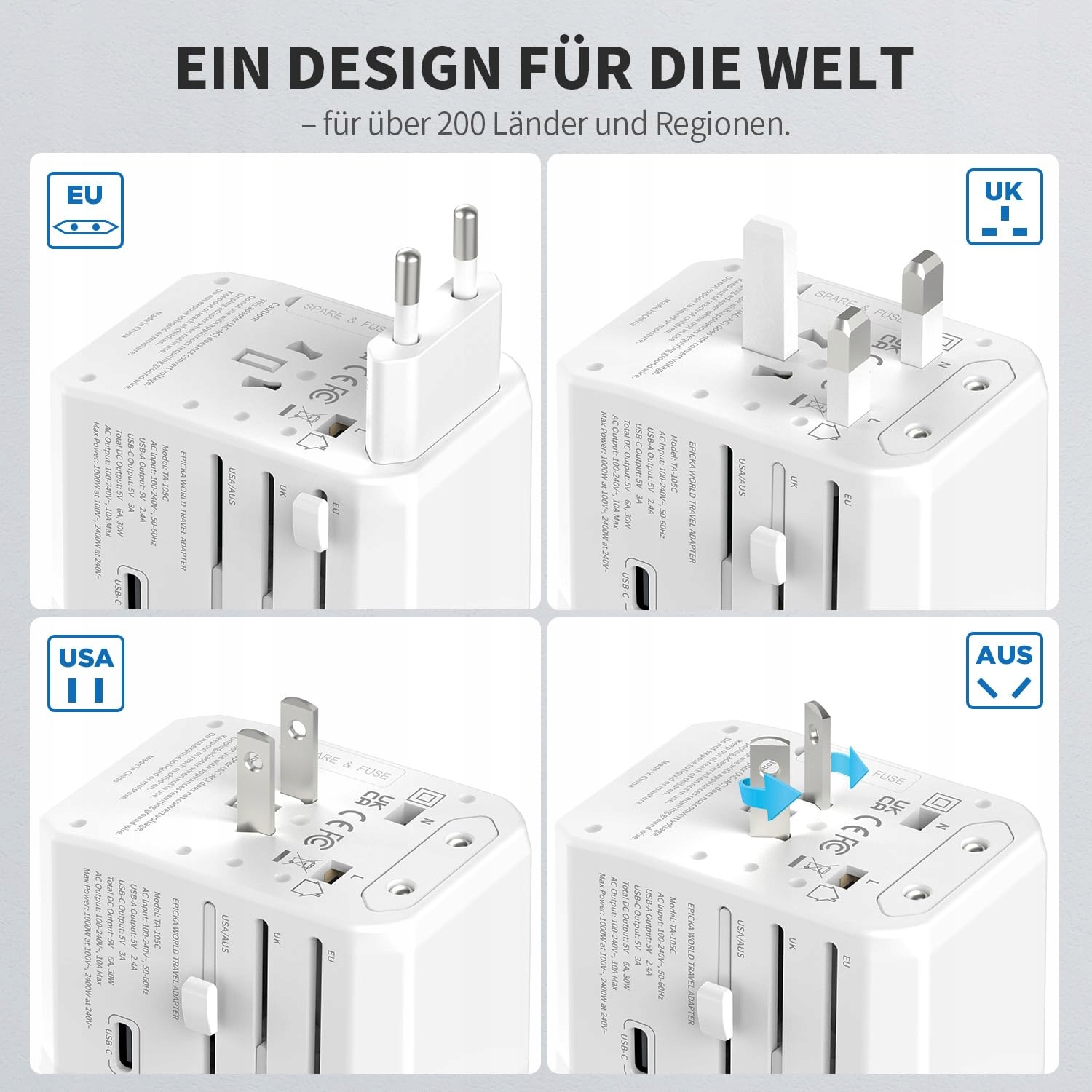 EPICKA Adapter Podróżny Uniwersalny 30W 3 USB-C 2 USB-A Biały — miniatura 3