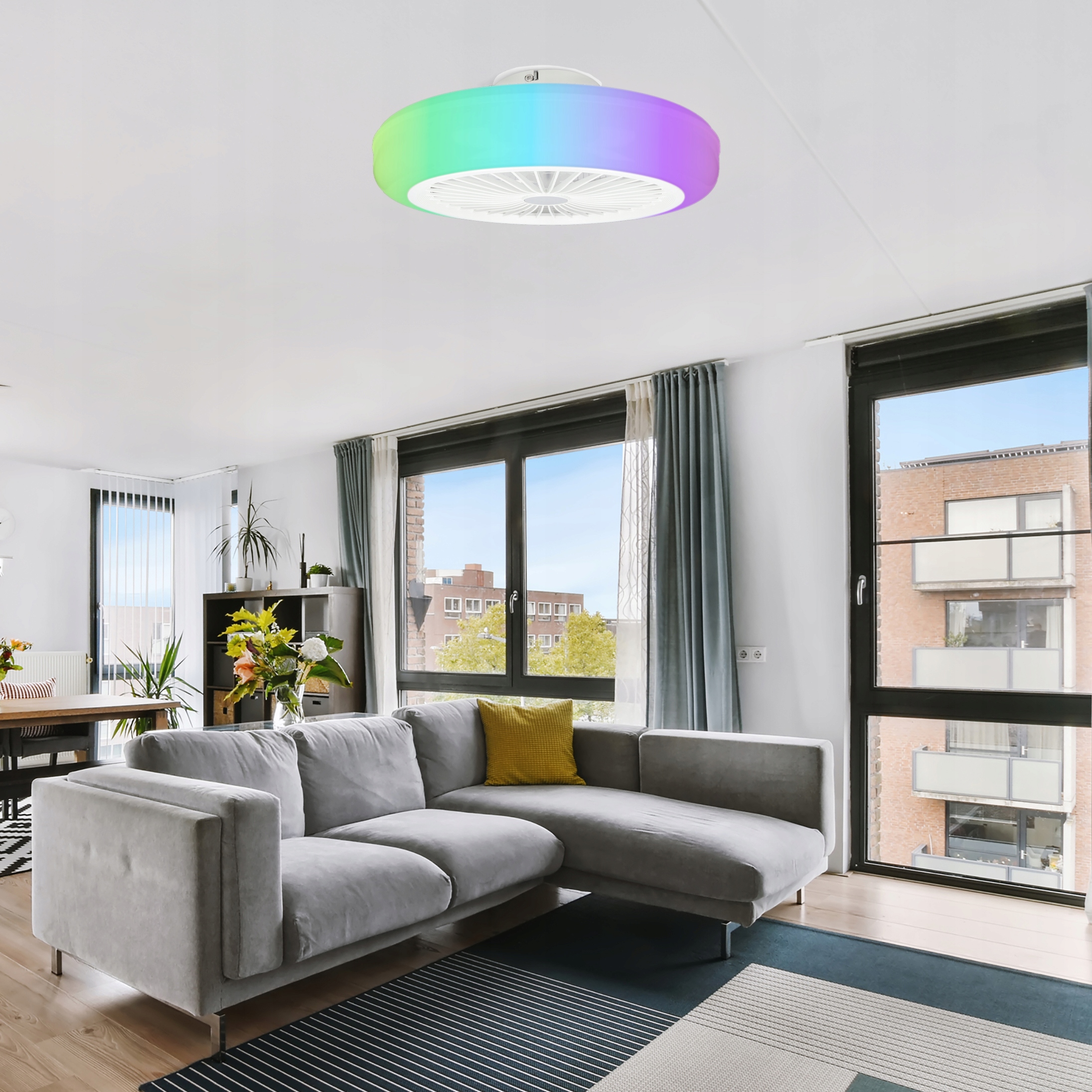 WENTYLATOR SUFITOWY WIATRAK LAMPA PLAFON LED RGB Szerokość całkowita 51 cm