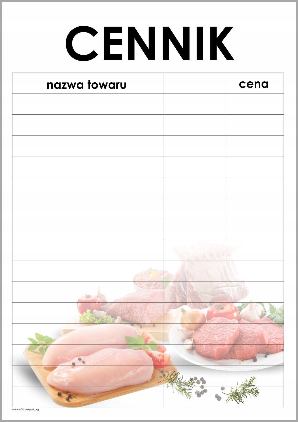 CENNIK laminowany do sklepu A3 42x30cm MIĘSO, WĘDLINY, RZEŹNIK do mięsnego
