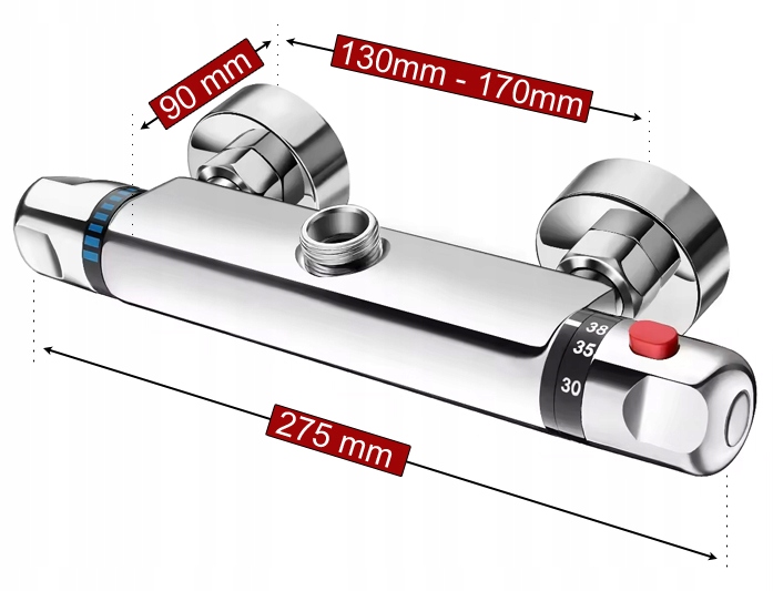 BATERIA TERMOSTATYCZNA NATRYSKOWA PRYSZNICOWA CHROM TERMOSTAT ŁAZIENKOWA Stan opakowania oryginalne