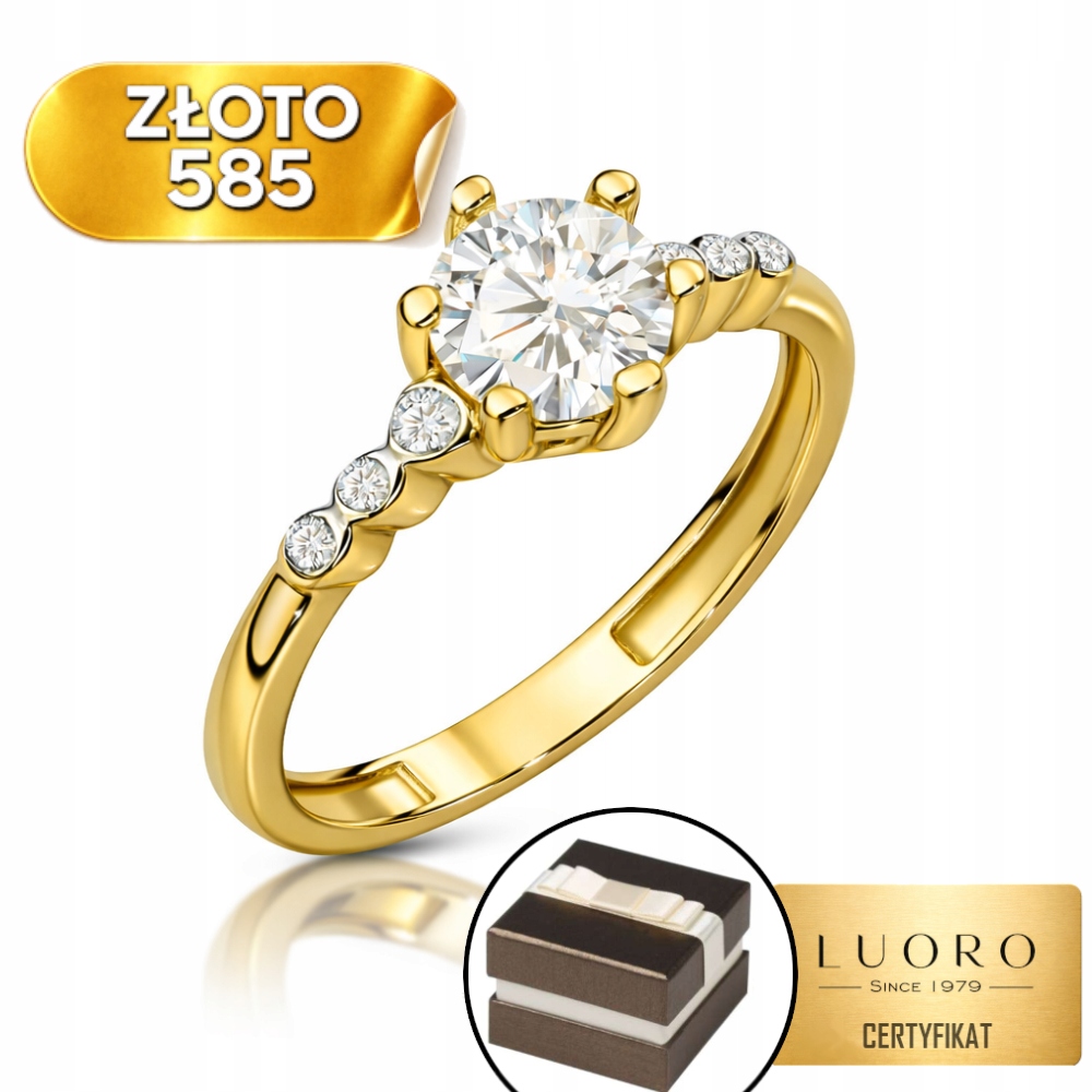 Prstýnek 585 14K S Centrálním Zirkonem 5,25 MM A Bočními Prsteny R17