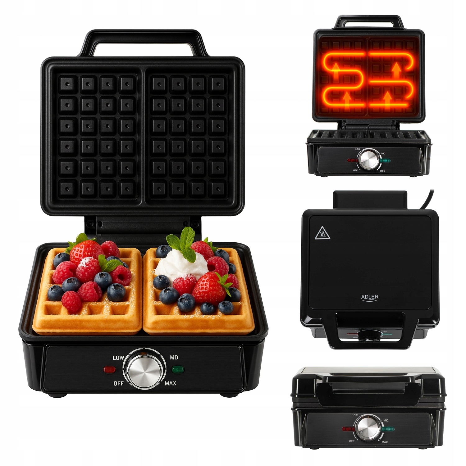 Gofrownica Na 2 Duże Gofry XXL Regulacja Temperatury Non-stick Mocna 2000W