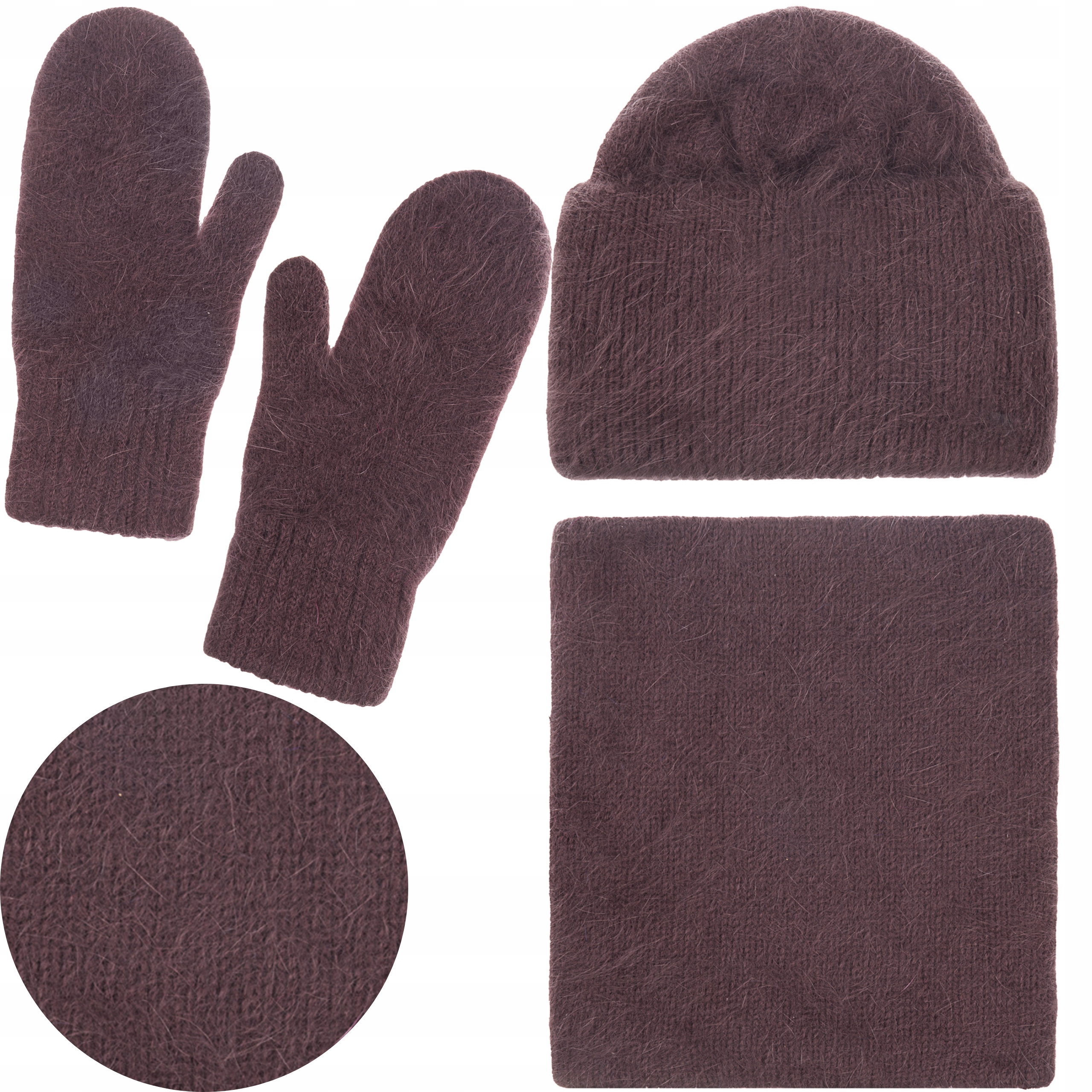 Dámský Zimní Komplet Podzimní Majka Šátek Čepice Rukavice Hnědá