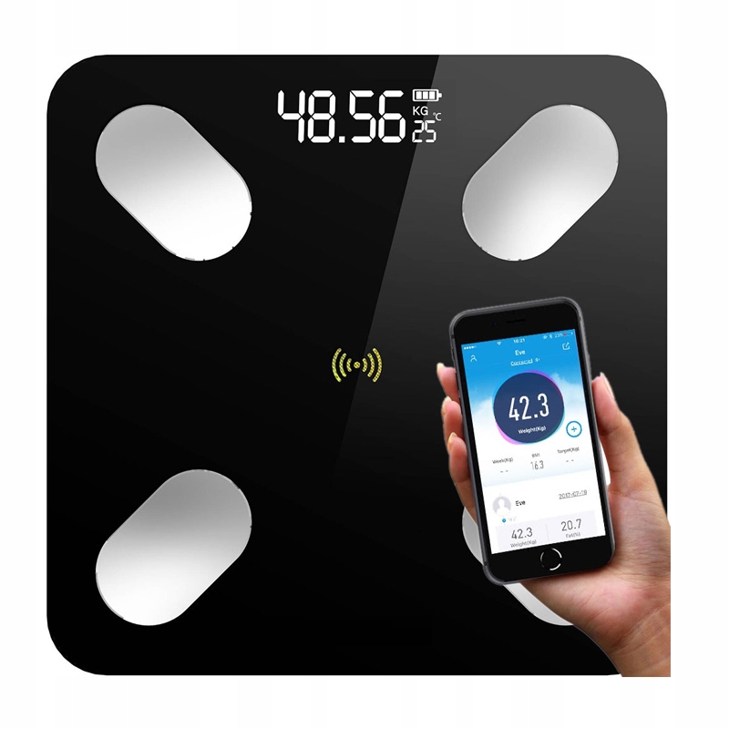 ANALITYCZNA INTELIGENTNA WAGA ŁAZIENKOWA SMART 26w1 BMI + DESKA KUCHENNA Materiał platformy szkło