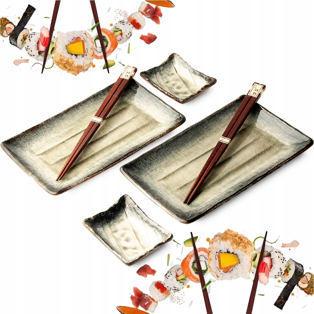 Sada keramických súprav na sushi zelená krémová pre 2 osoby Edo Japan