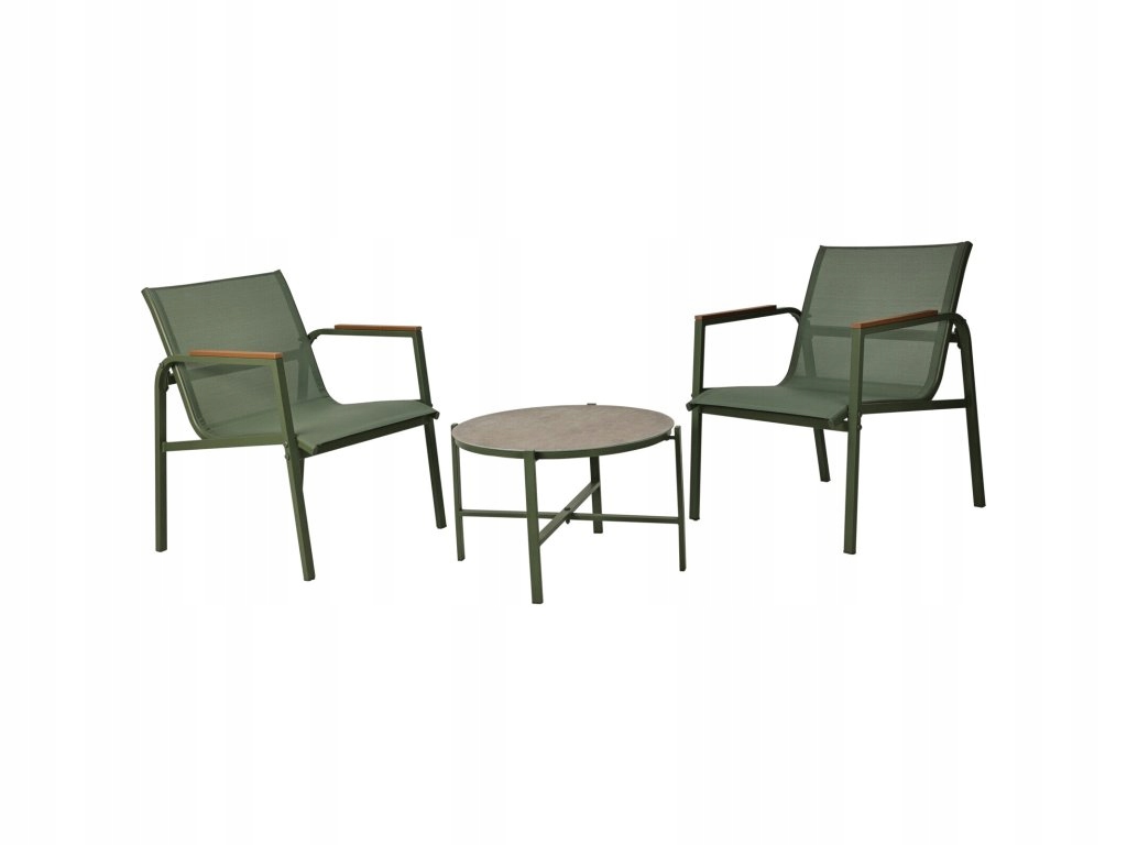 Sada záhradného nábytku, 2 kreslá a odkladací stolík, zelená