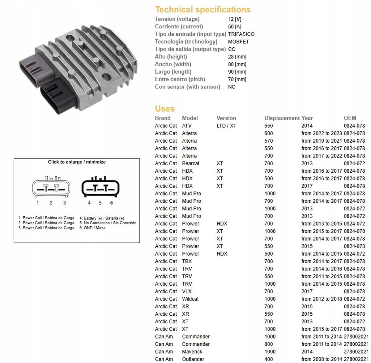 Regulátor Napätia Dze Can-am 400/500/650/800/1000 Honda Trx 500/650/680