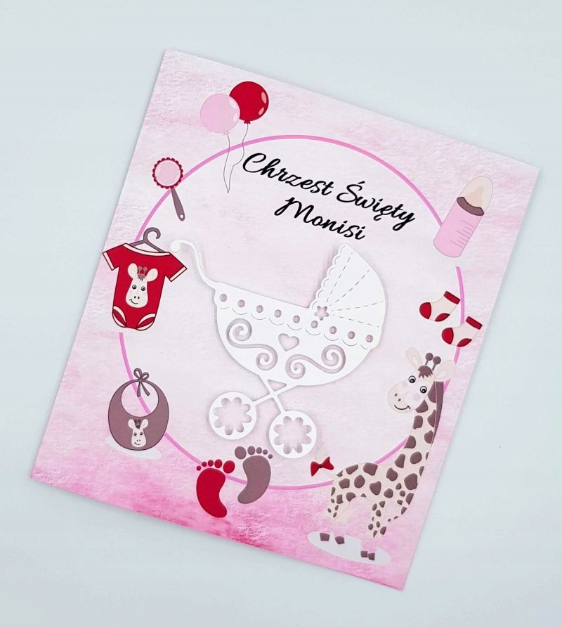 ZAPROSZENIA CHRZEST, CHRZCINY, ZABAWKI, 3D RÓŻ Szerokość produktu 14 cm