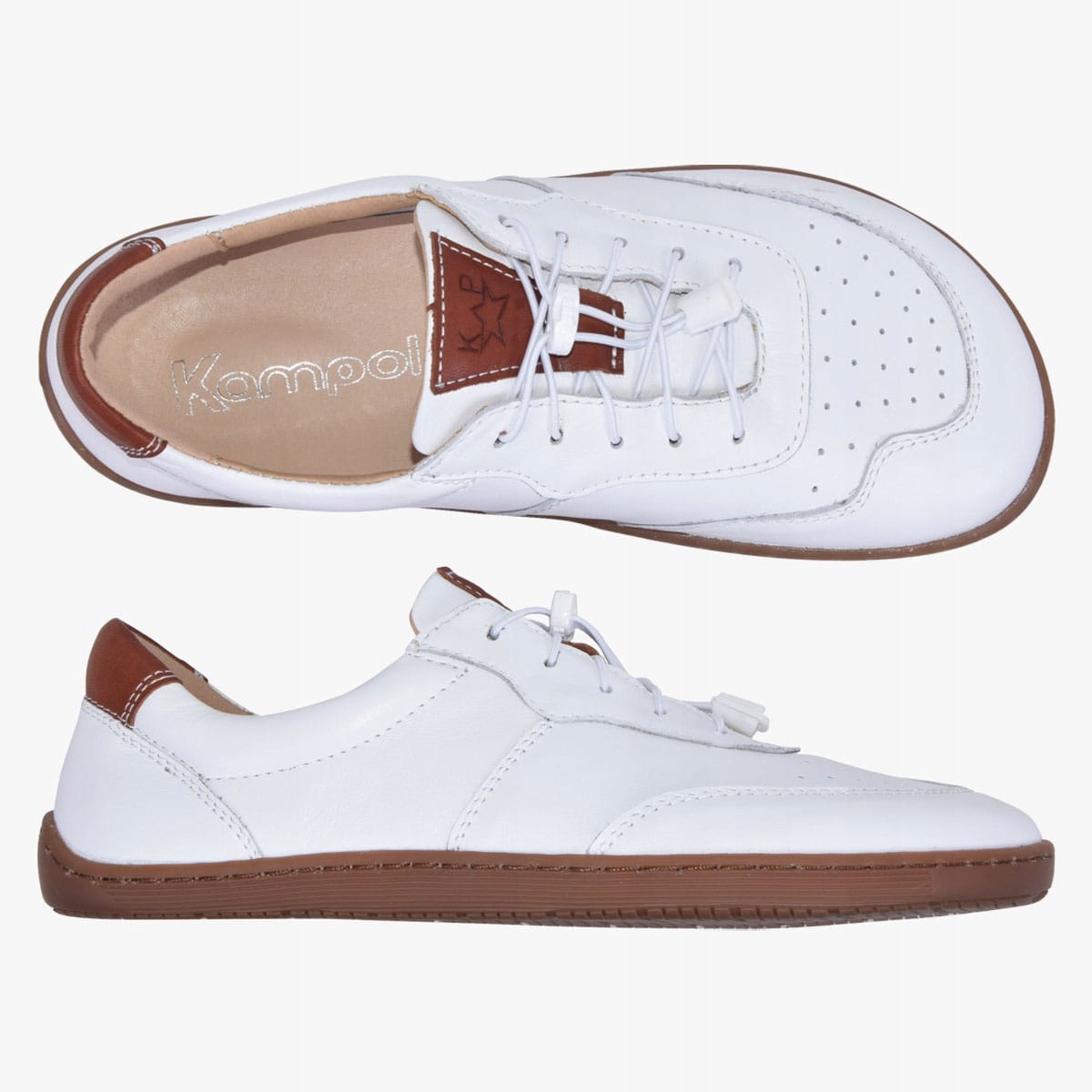 Boty Barefoot Široké Kožené Tenisky Kůže Kampol Unisex Bílé 42