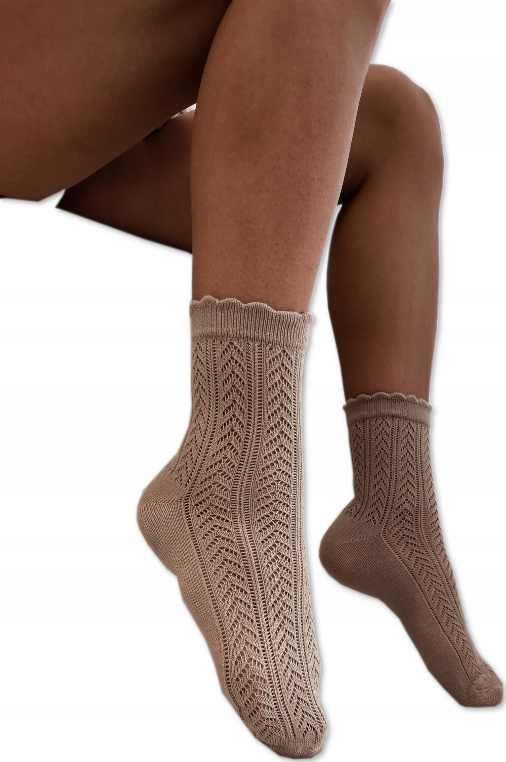 Skarpety Milena Beż Ażurowe Jodełka r. 37-41