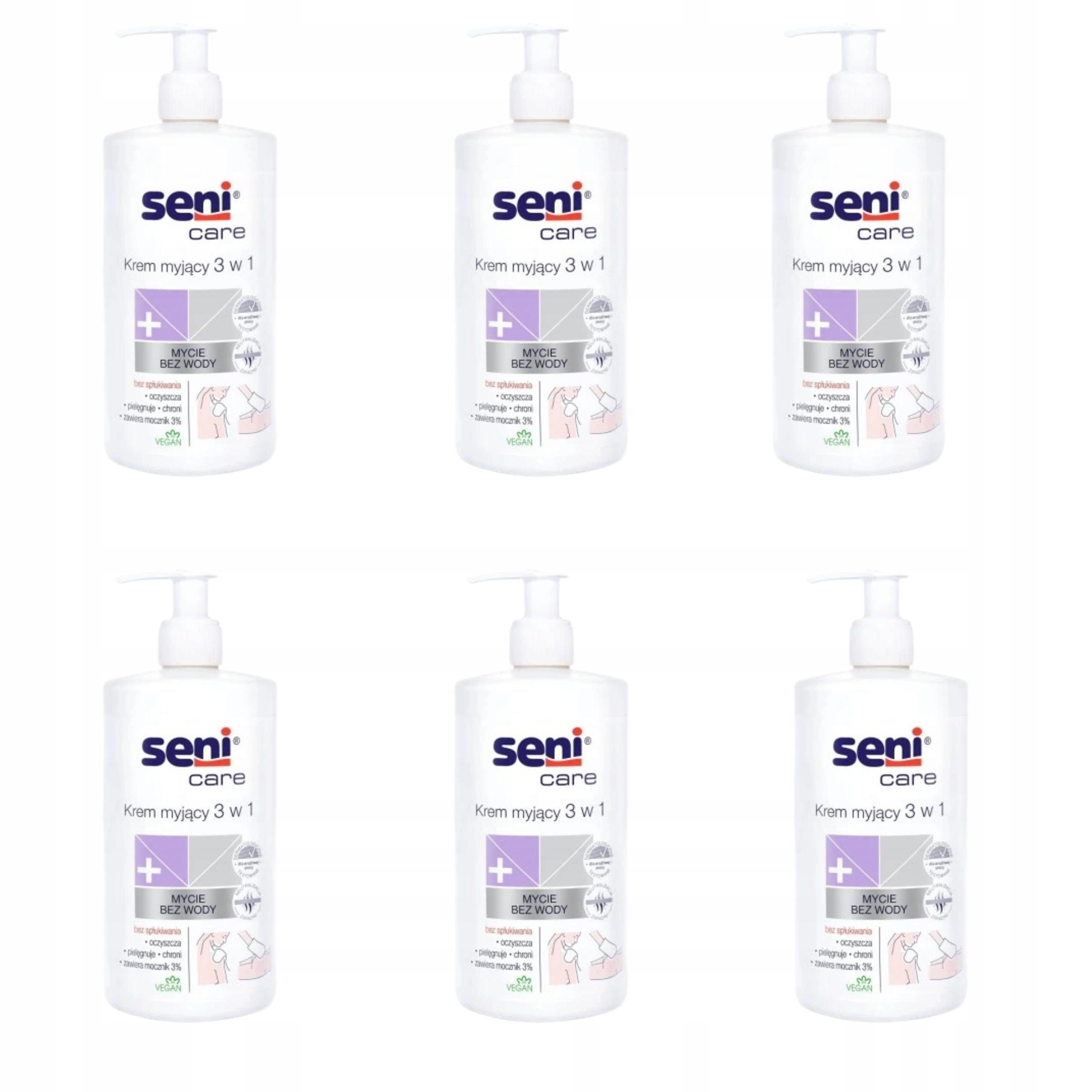 Zestaw 6x Krem Myjący Seni Care 3W1 Bez Wody 1L Do Skóry Wrażliwej