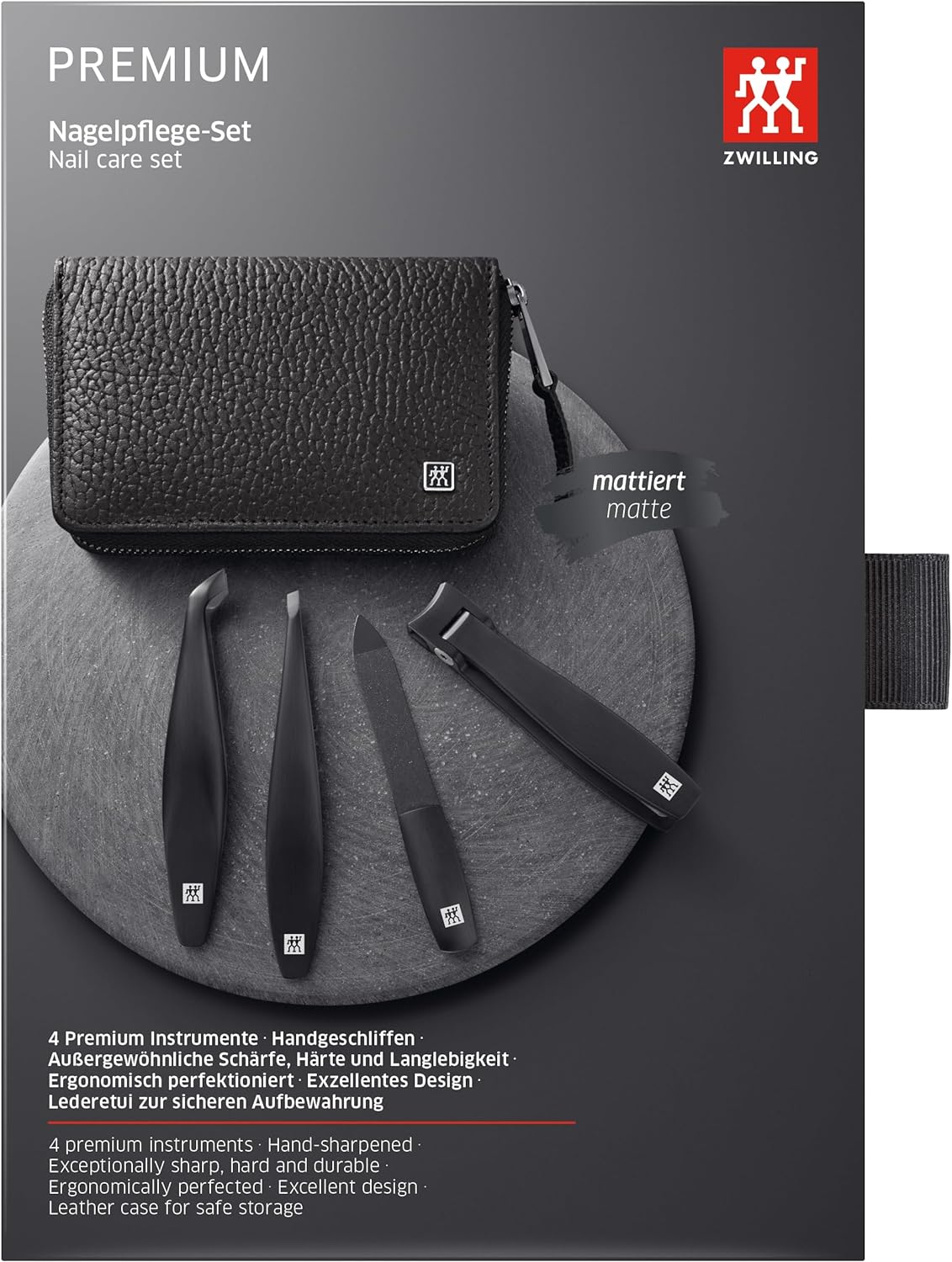 Sada cestovní manikúry Zwilling Premium 4 prvky černá kůže