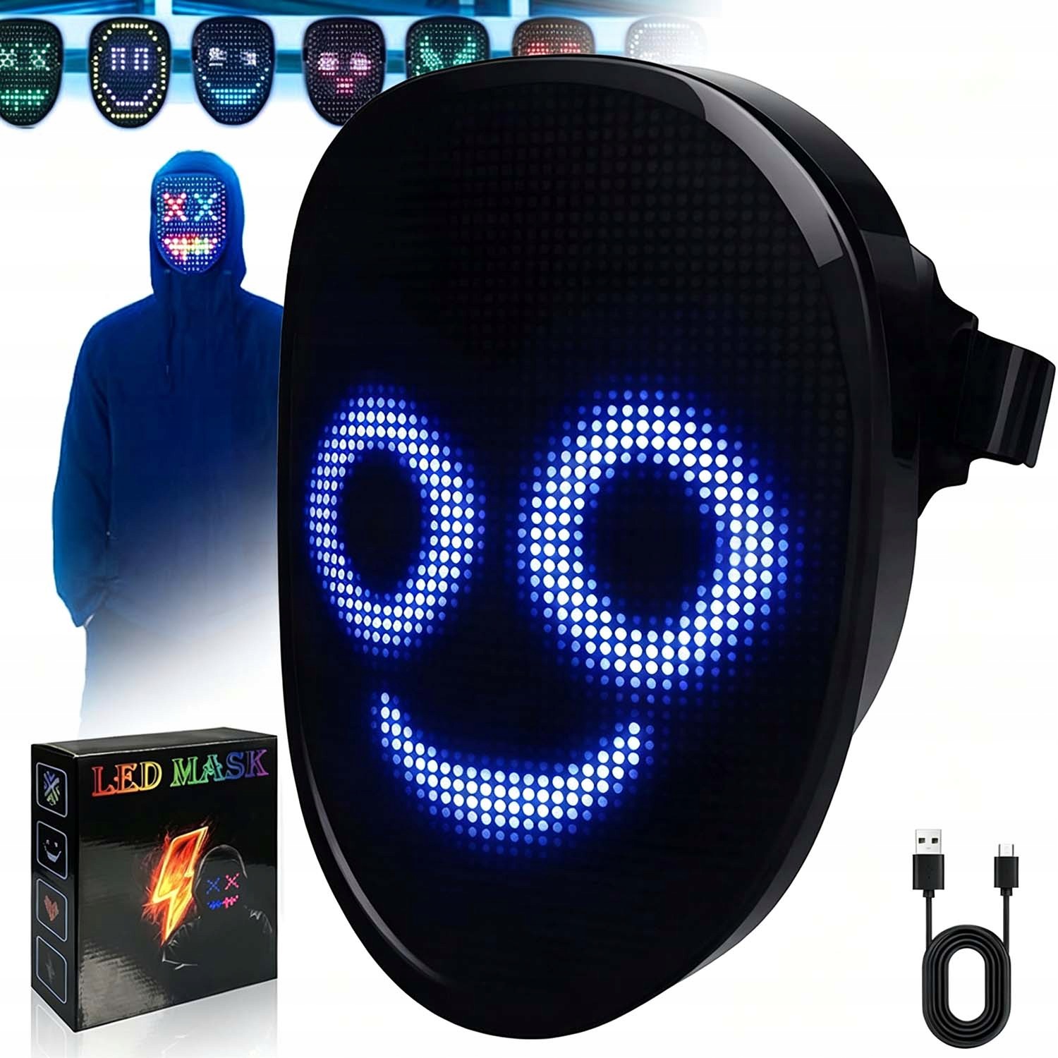 Led Maska Na Obličej Ovládaná Z Telefonu, Pro Dospělé Na Párty A Svátky
