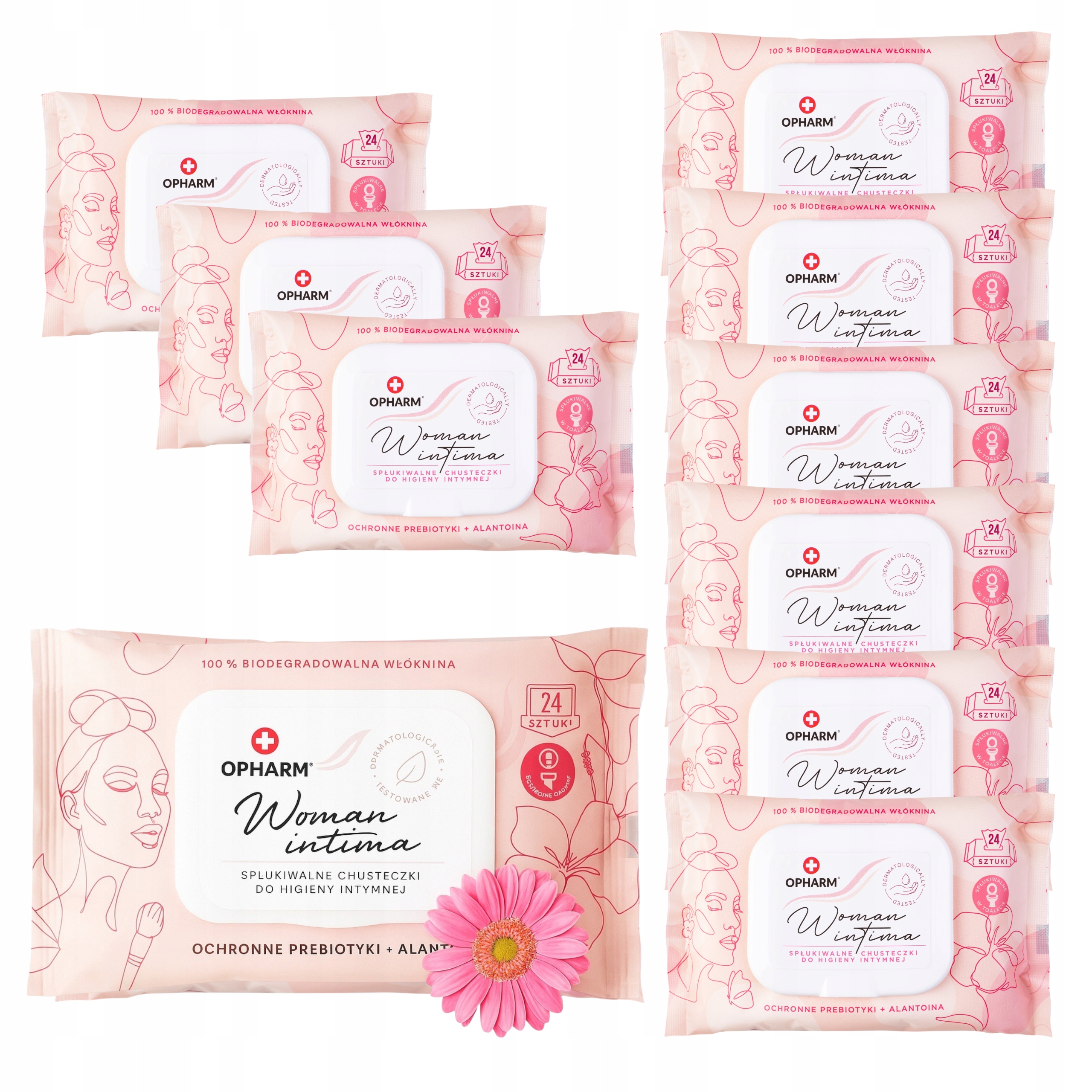10x Chusteczki do higieny intymnej Opharm 240 sztuk wilgotne odświeżające
