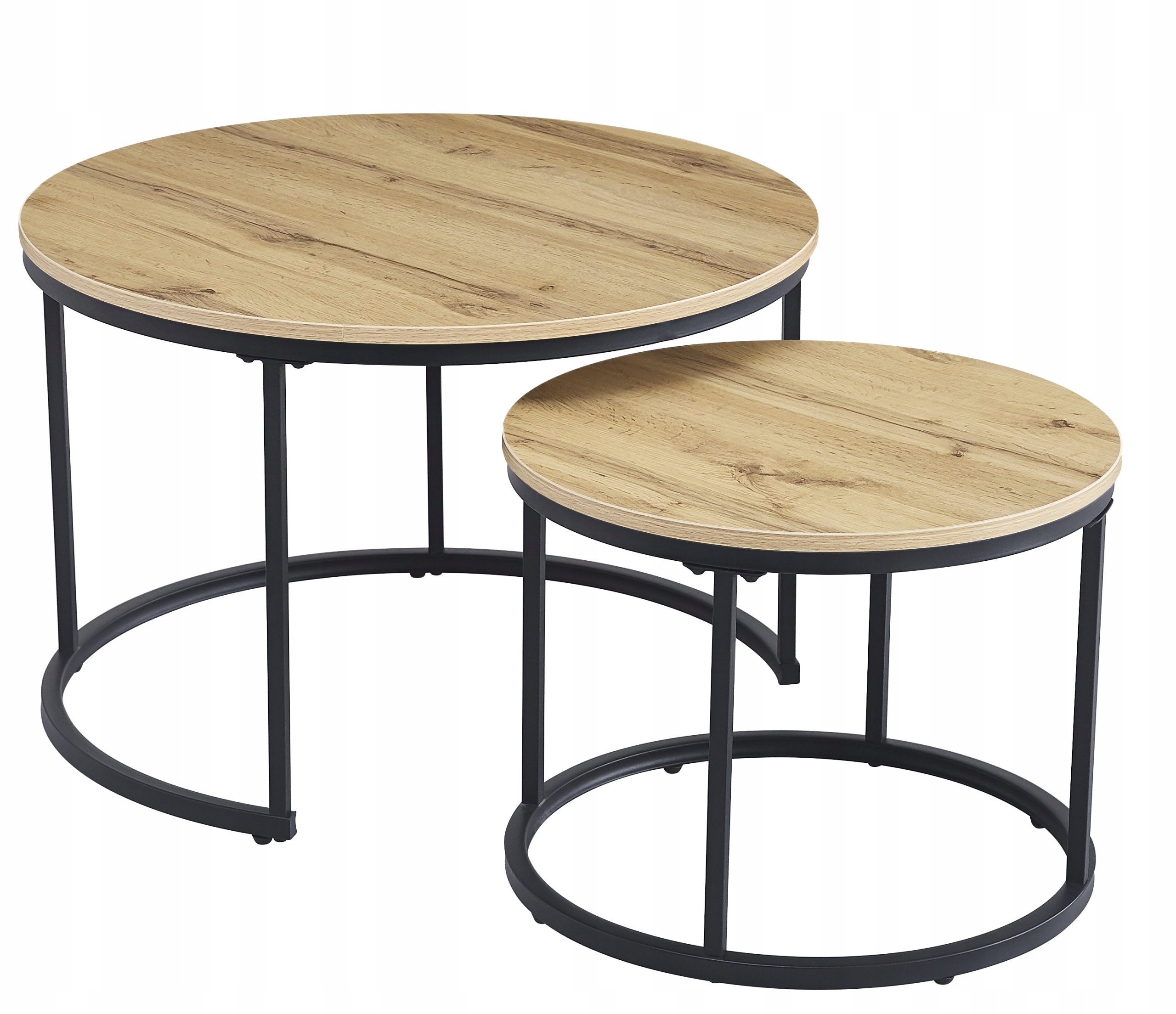 Sada 2 konferenčných stolíkov Loft Okrúhly dub moderný industriálny 70/50 cm