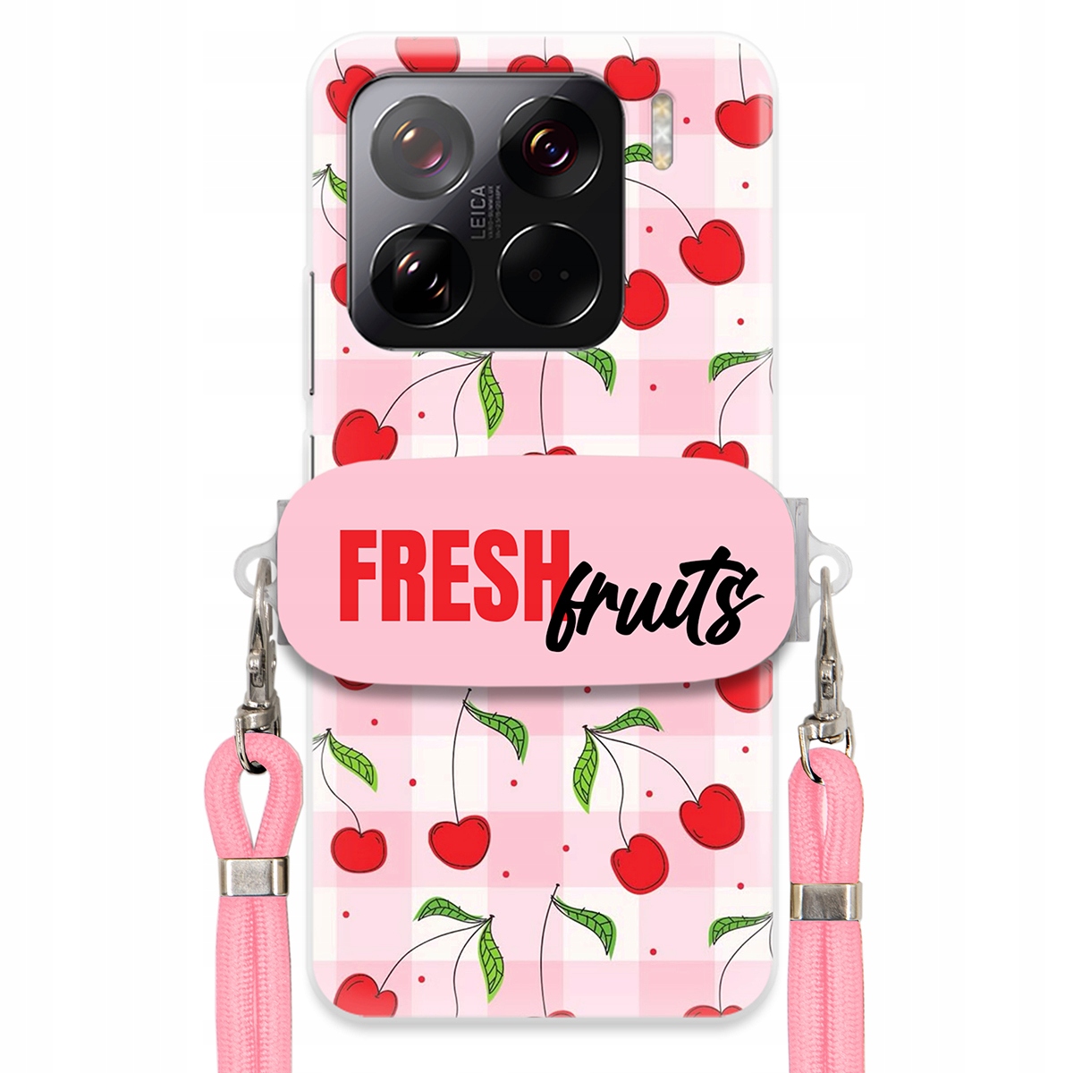 Puzdro pre Xiaomi 15 Pro Case držiak na šnúrku Ružový Fresh Fruits Mriežka
