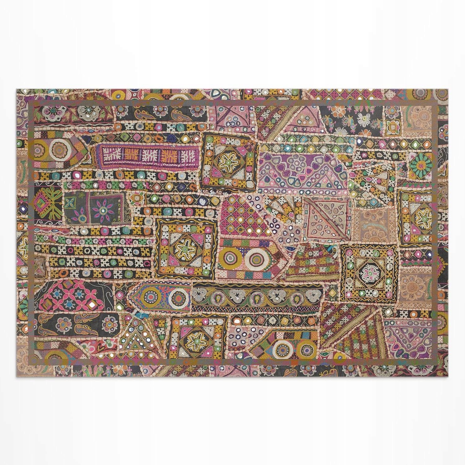 Koberec Vinylový Vnější rozměr: 90x60 cm Patchworkový etnický retro vzor