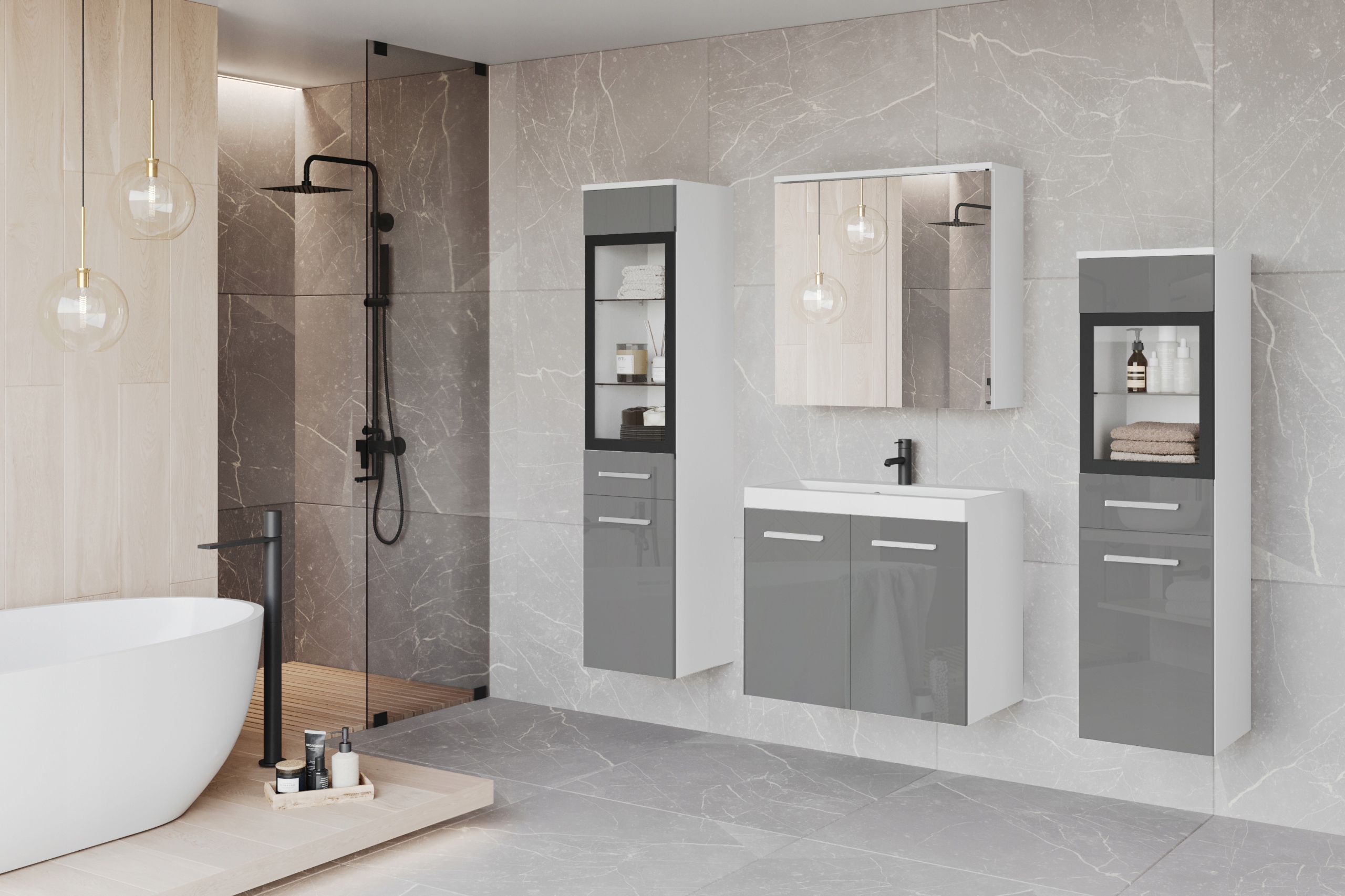 Meble łazienkowe MADRIT II BIAŁY POŁYSK Materiał inny