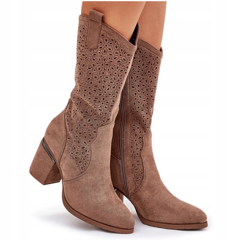 Kozačky Kovbojské Boty Do Poloviny Lýtek Ažurové Sloupek S.barski HY51-238 Hnědé 38