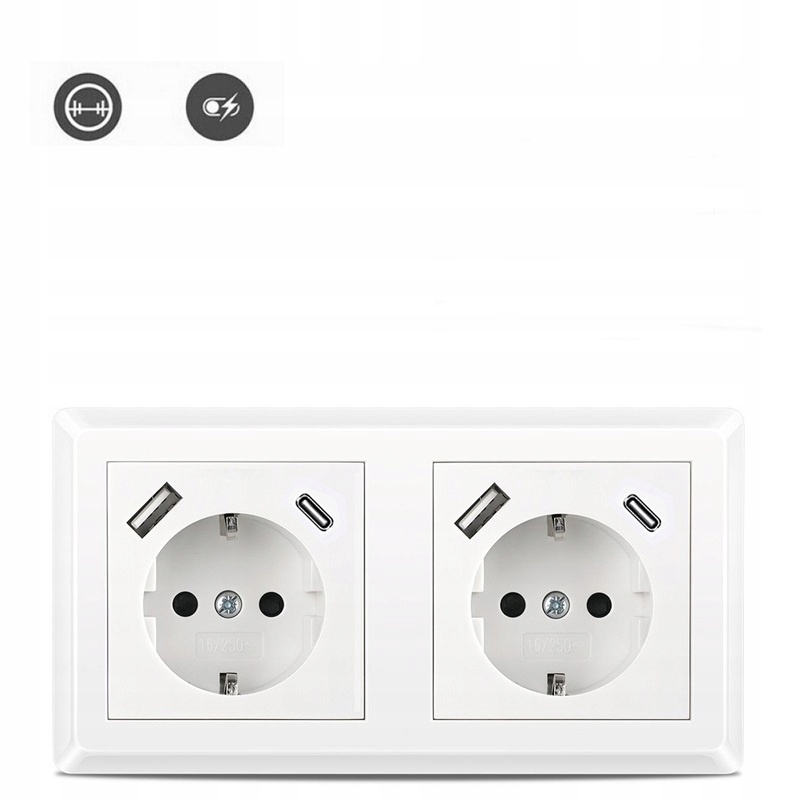 Zásuvka Dvojitá S Usb Nabíječkou A+c 16A 250V Bílá