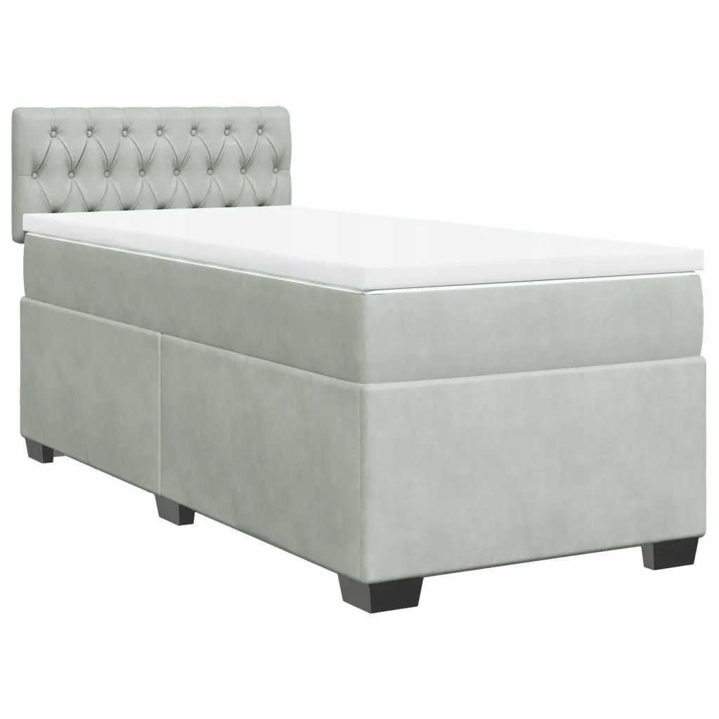 Kontinentální postel 200 x 90 cm světle šedá s matrací a topperem
