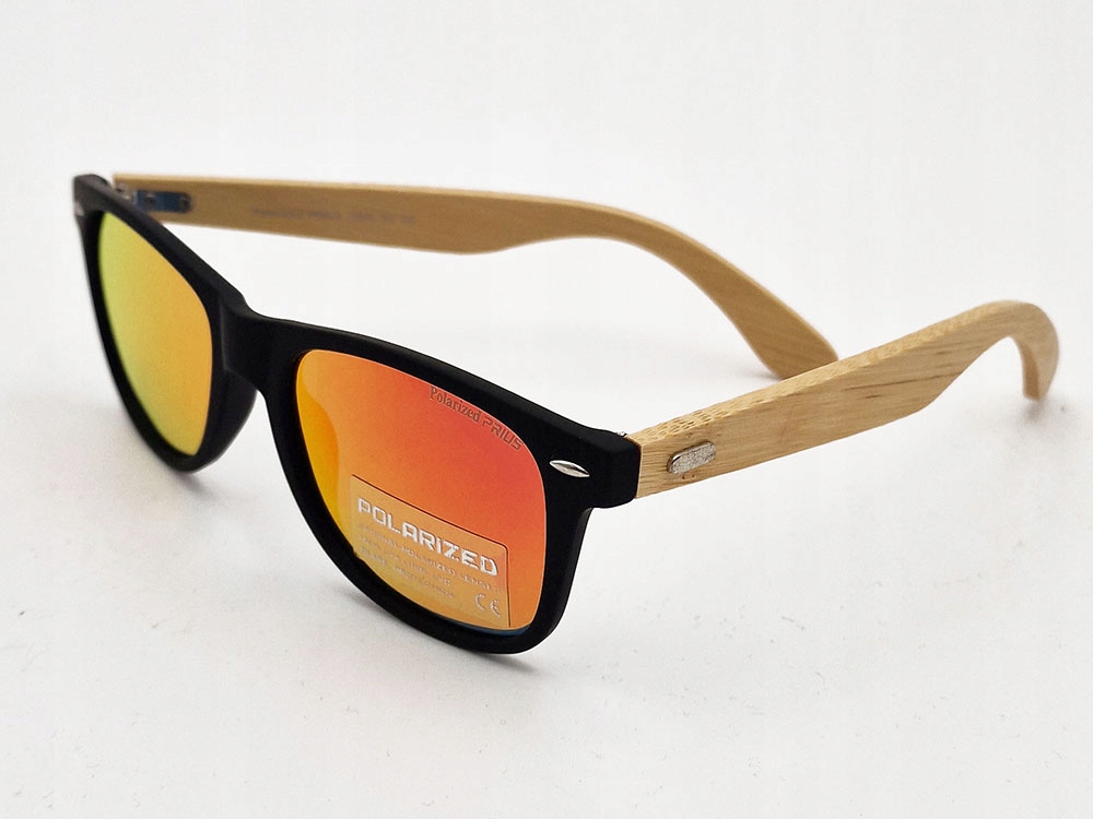OKULARY DREWNIANE BAMBUSOWE POLARYZACYJNE LUSTRZANKI ETUI UV400 Wzór dominujący bez wzoru