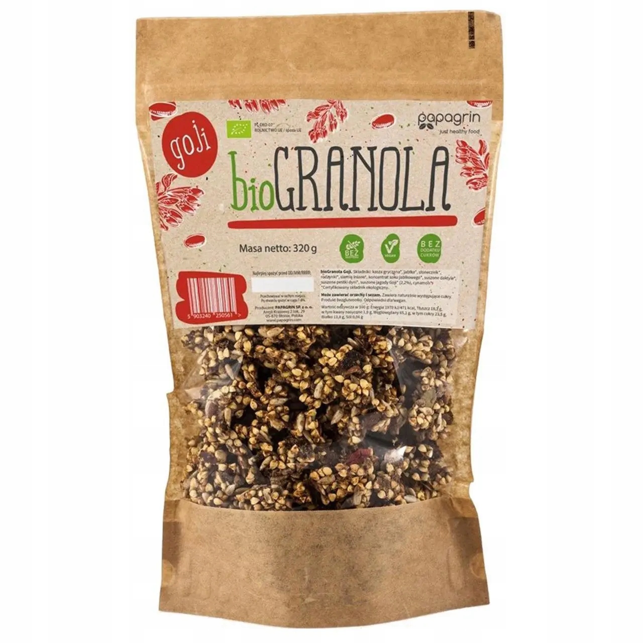 Granola S Goji Bez Přidaných Cukrů Bezlepková Bio 320 g Papagrin