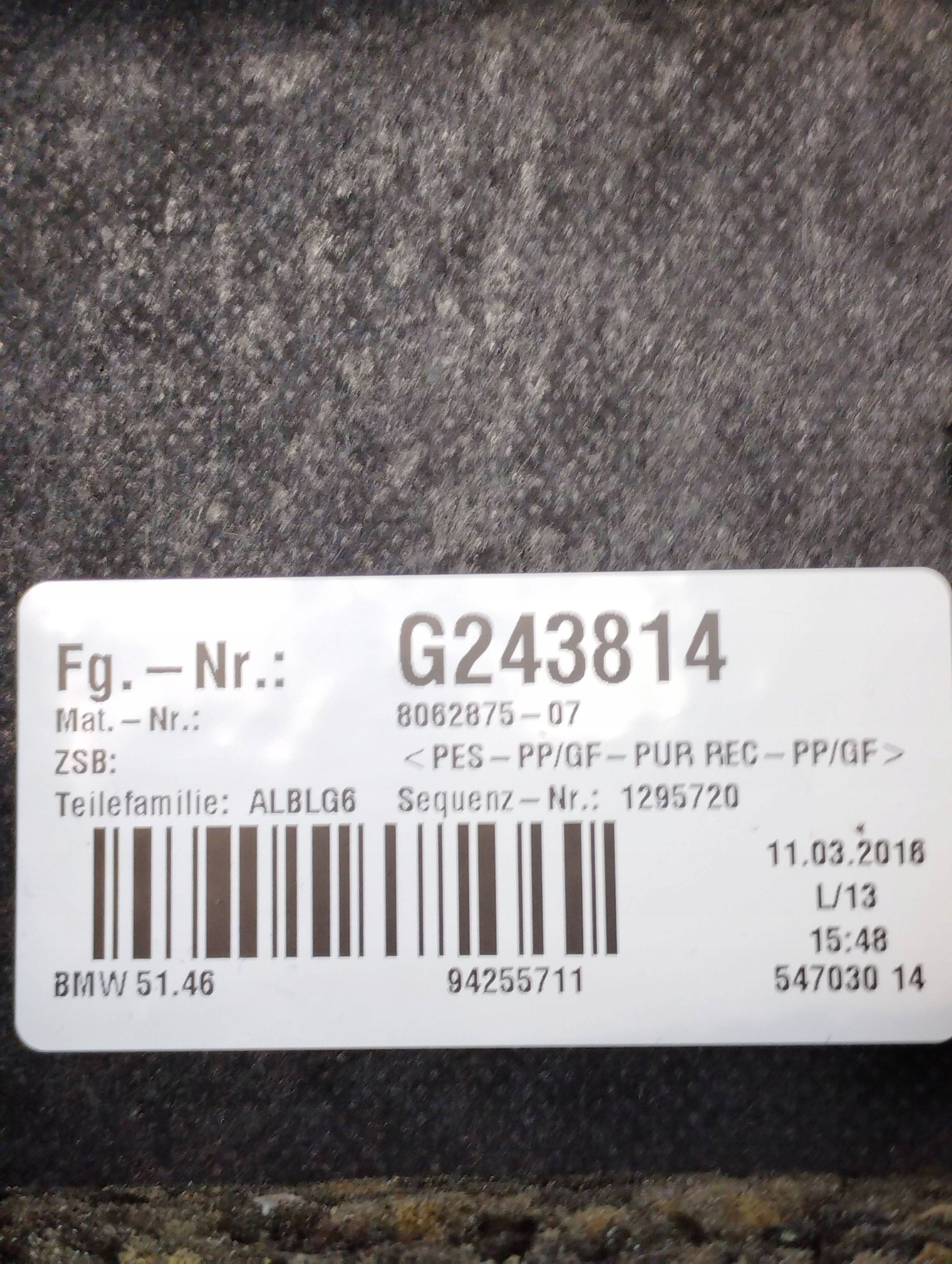 BMW 7 G11 Abdeckung, Hutablage heck 8062875