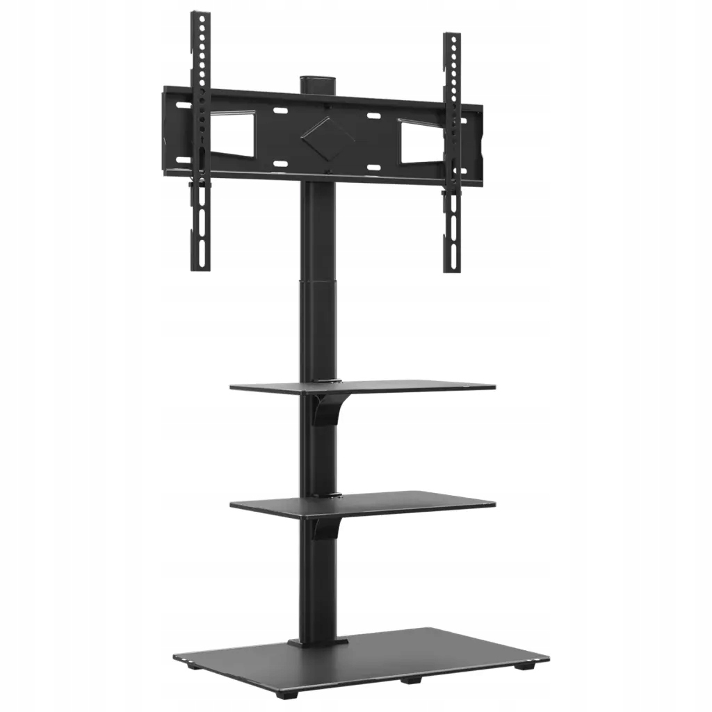 Narożny Stojak Rtv z Obrotem 25°, Szklane Półki, Czarny, 66x38x128,5 cm