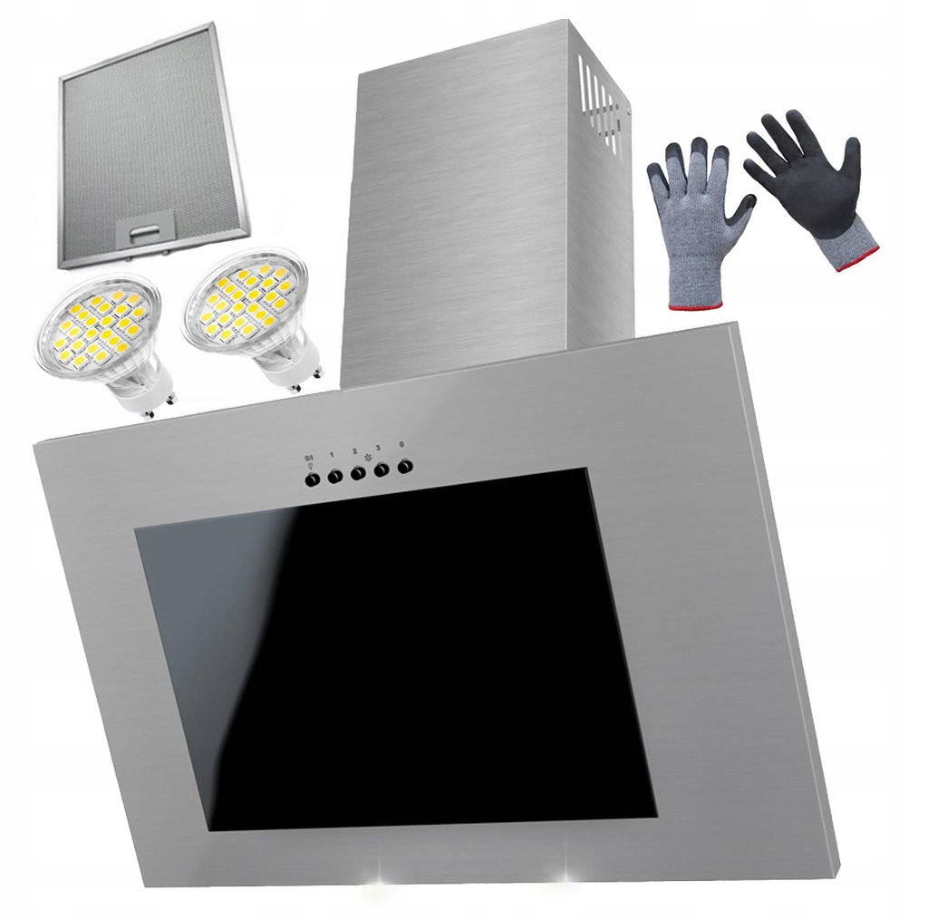 Okap Kuchenny Kominowy Inox Szkło Led 60CM Filtr Lux