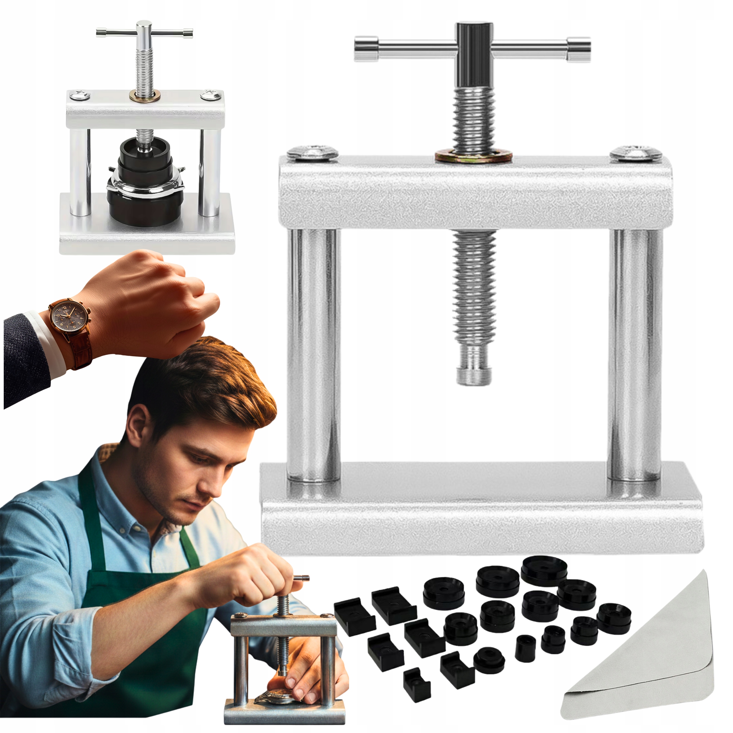 Praska do zegarków Prasa Zegarmistrzowska matryce wymiana baterii 20 el.
