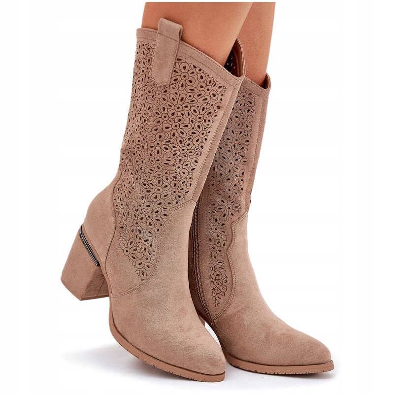 Kozačky Kovbojské Boty Do Poloviny Lýtek Ažurové Sloupek S.barski HY51-238 Béžové 38