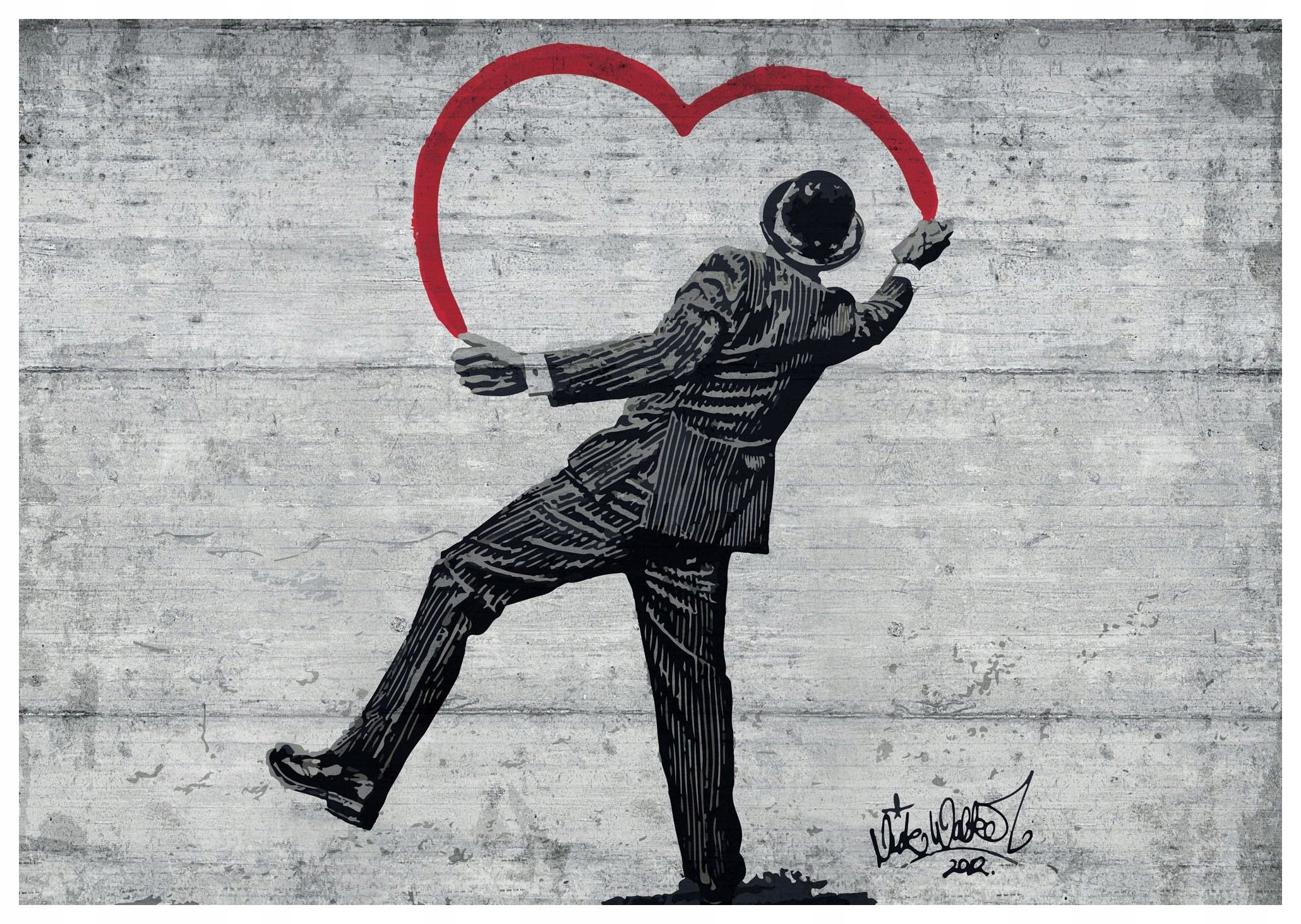 Fototapeta flizelina Muž s červeným srdcem Beton Pásy 208x146 lepidlo