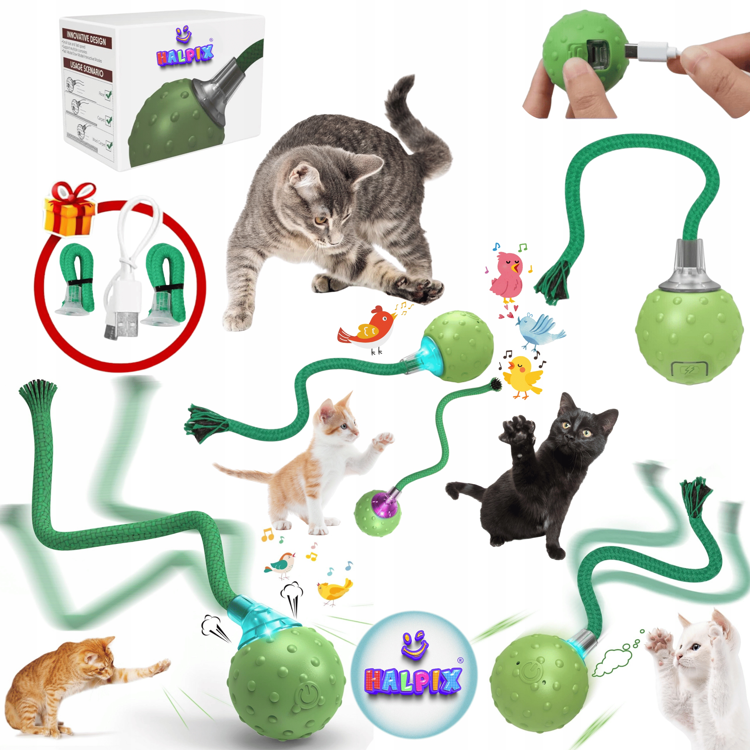 Interaktivní inteligentní míč se zvuky ptáků Halpix Smart Cat Ball