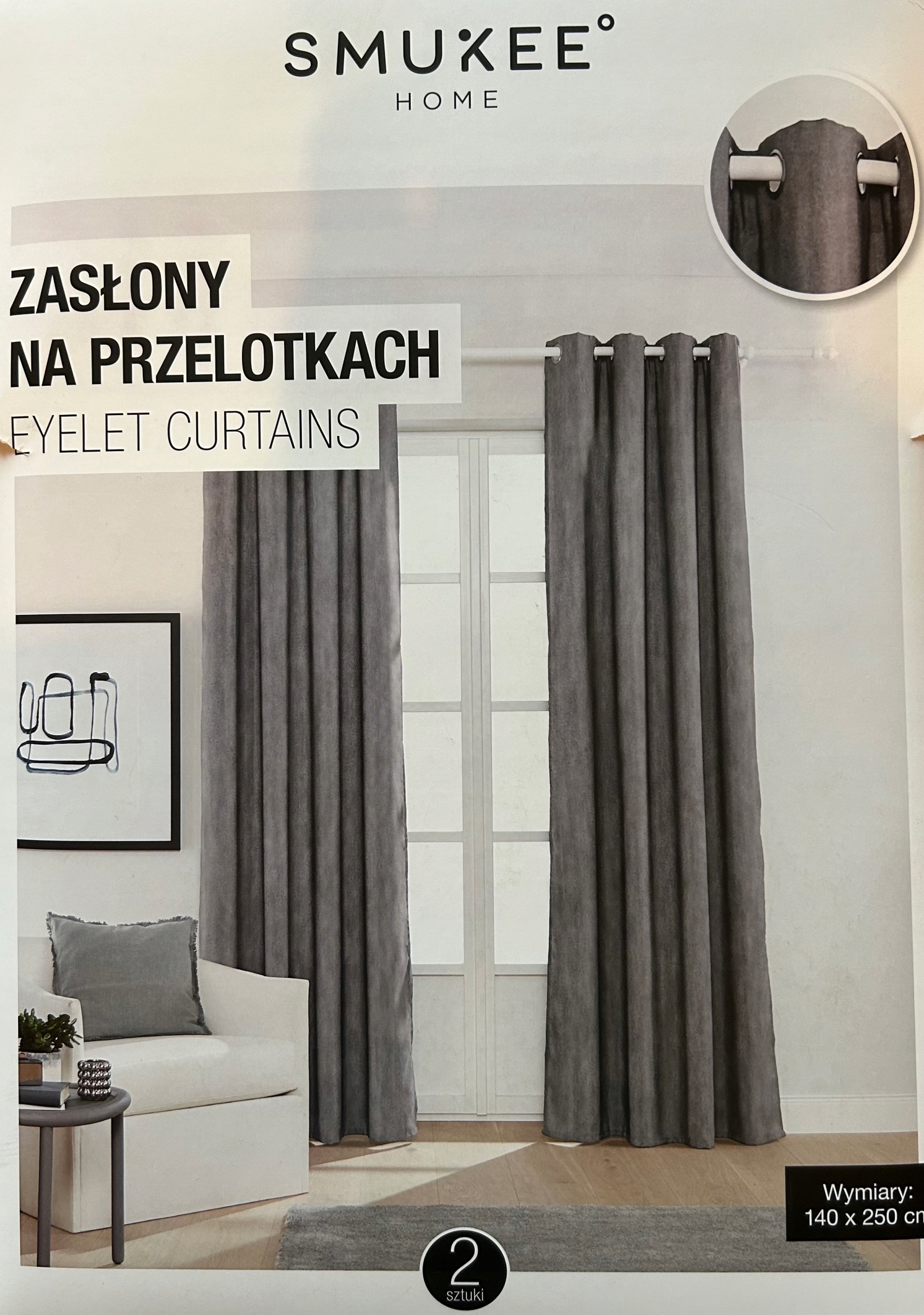 Závěsy hotové Sametové na průchodkách 2 ks Smukee 140 x 250 cm