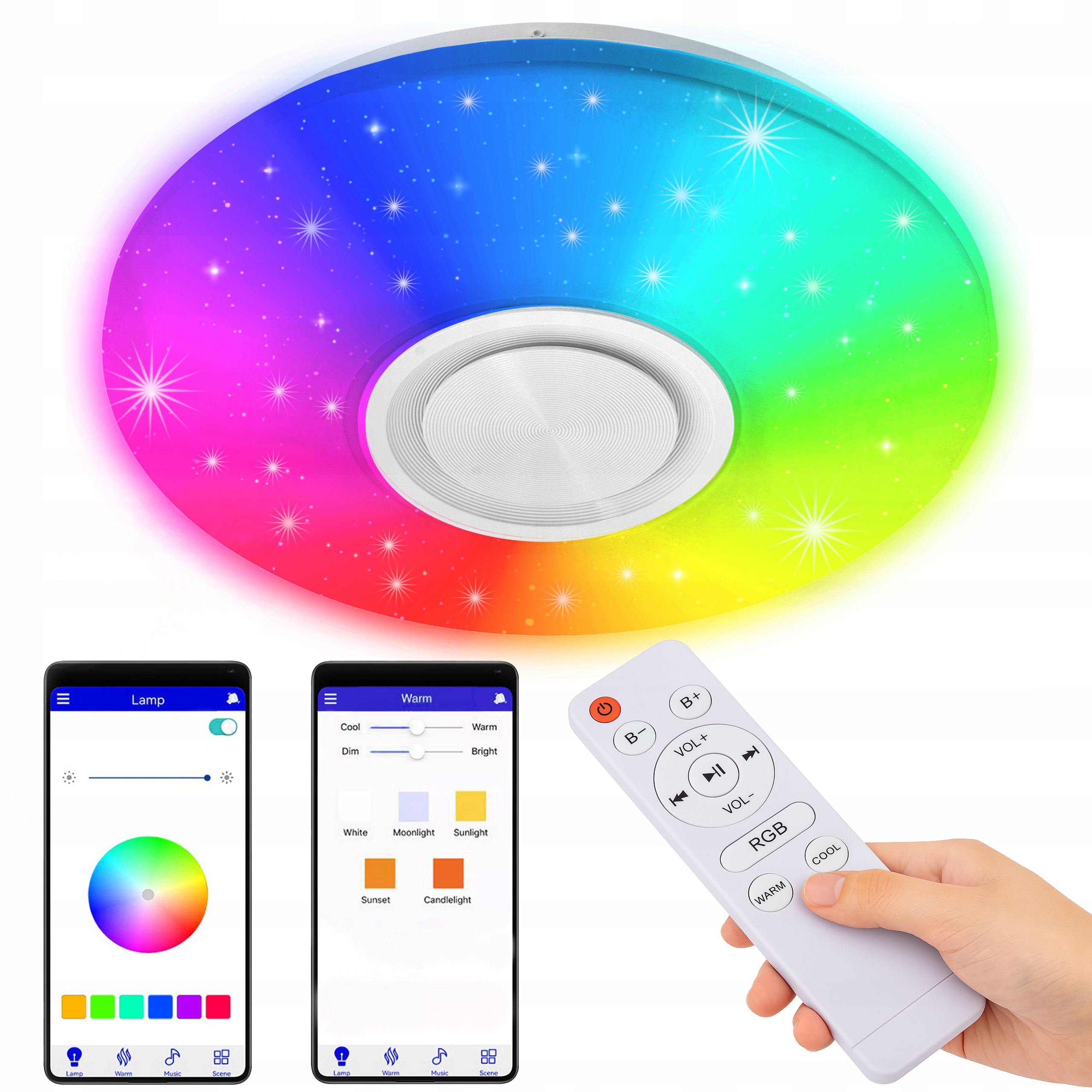 Rgb Led Lampa S Bluetooth Reproduktorem 60W Dálkový Ovladač Aplikace Barevné Barvy Cct