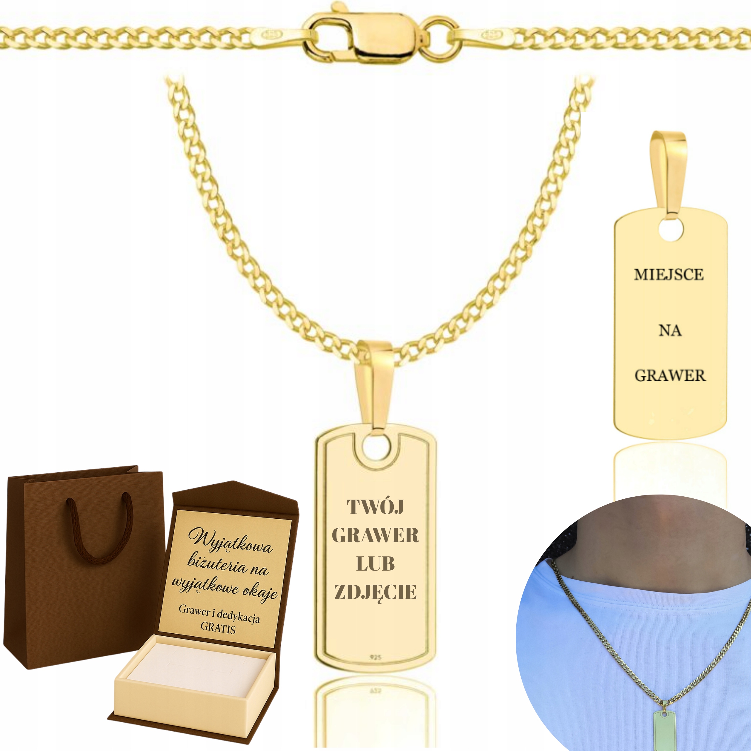 Zlatý Plný Řetízek Dámský Pancíř Vojenská Známka Průměr 585 925 Gravírování