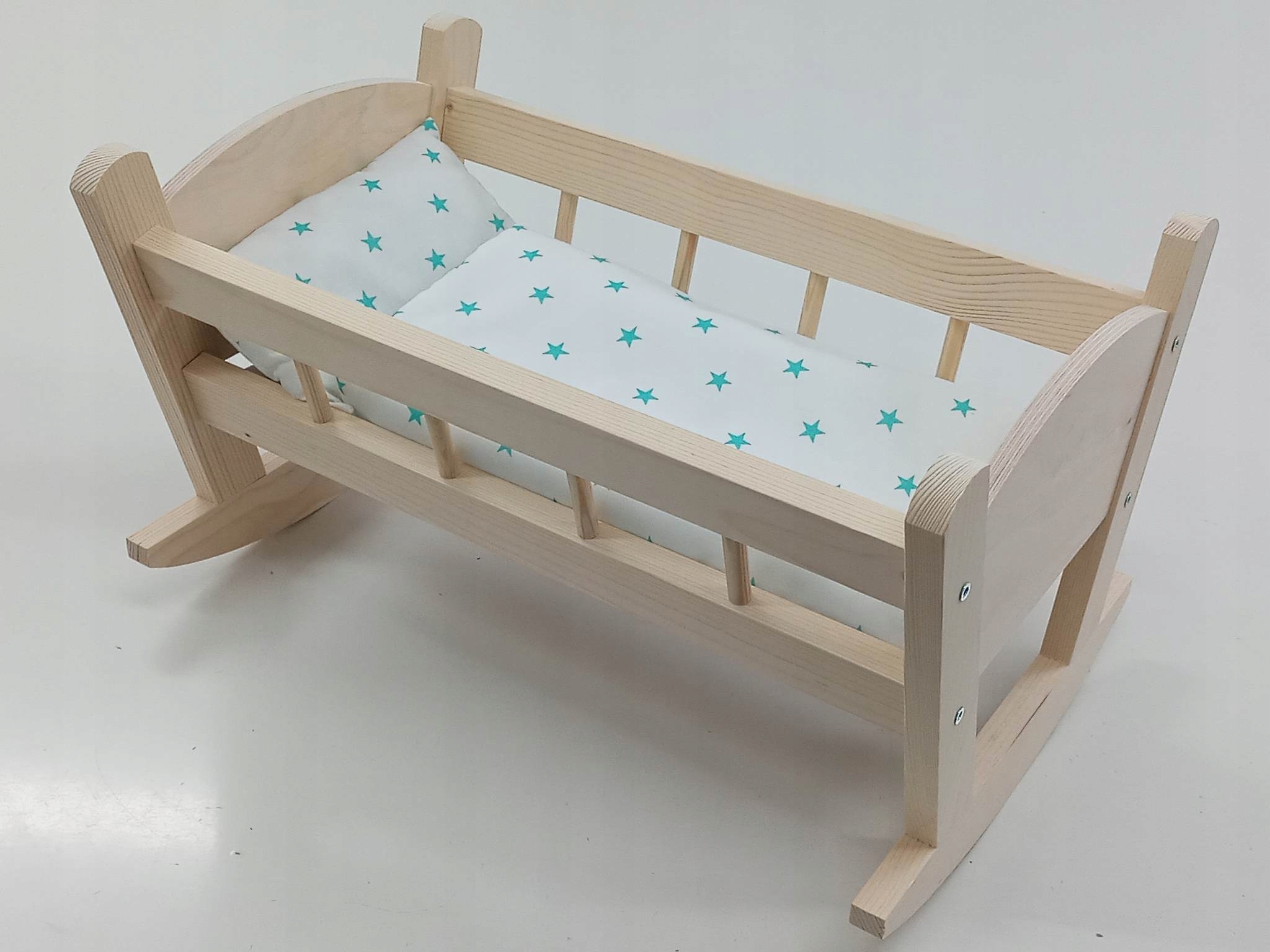 KOŁYSKA DREWNIANA dla lalek NIEMALOWANA + POŚCIEL